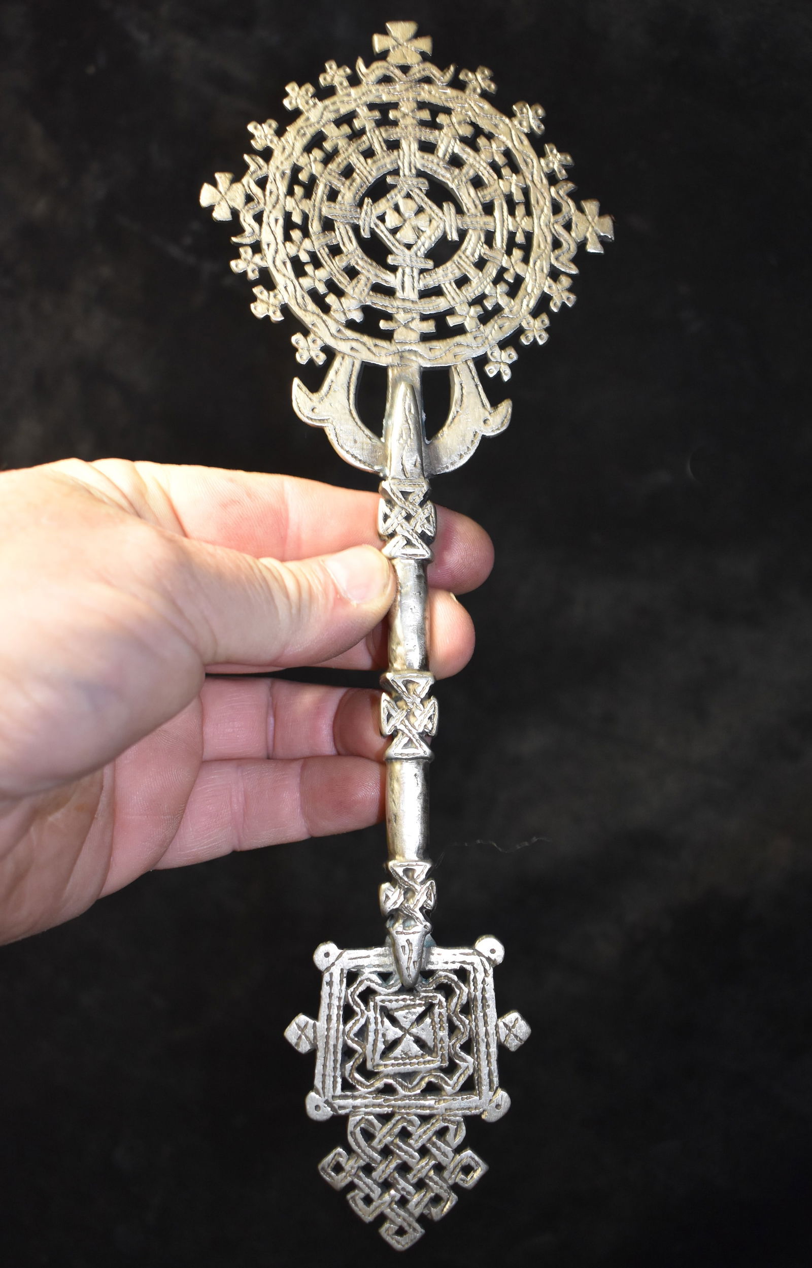 Early 1900's 10 1/2" Finely Made Ethiopian Silver processional Coptic Cross (1 of 5)
