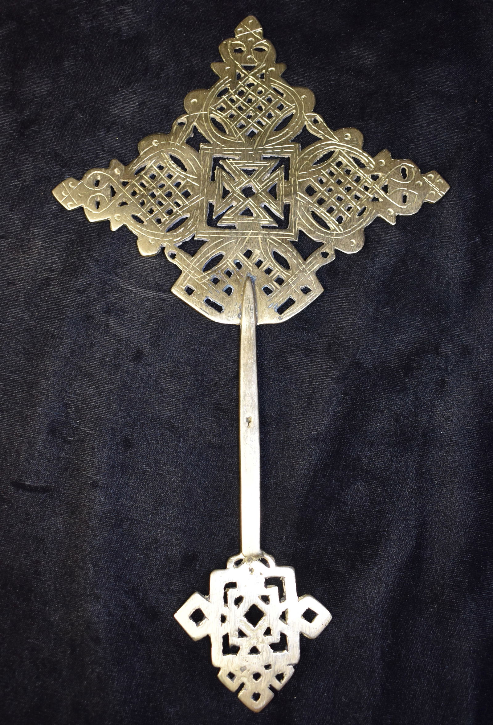 Mid-Century 11 3/4" Ethiopian Coptic Brass Hand Cross (1 of 4)