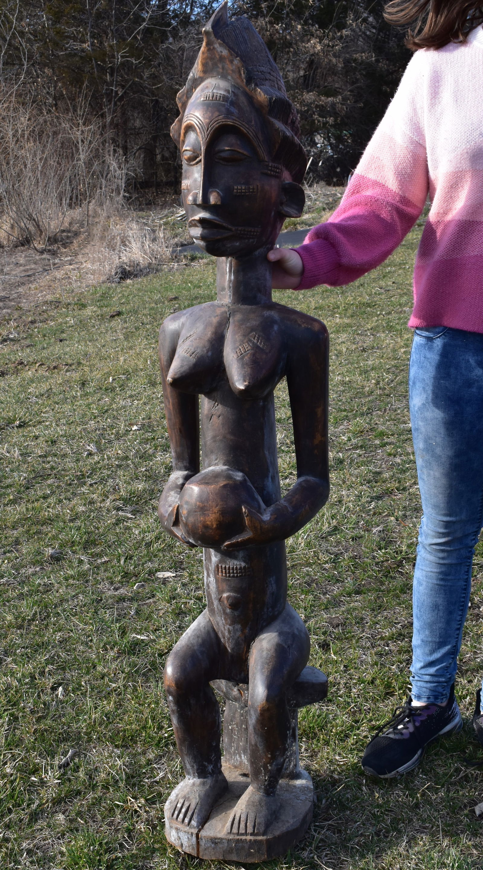 58" LARGE African Baule Female Statue - Late 19th to early 20th Century. (1 of 20)