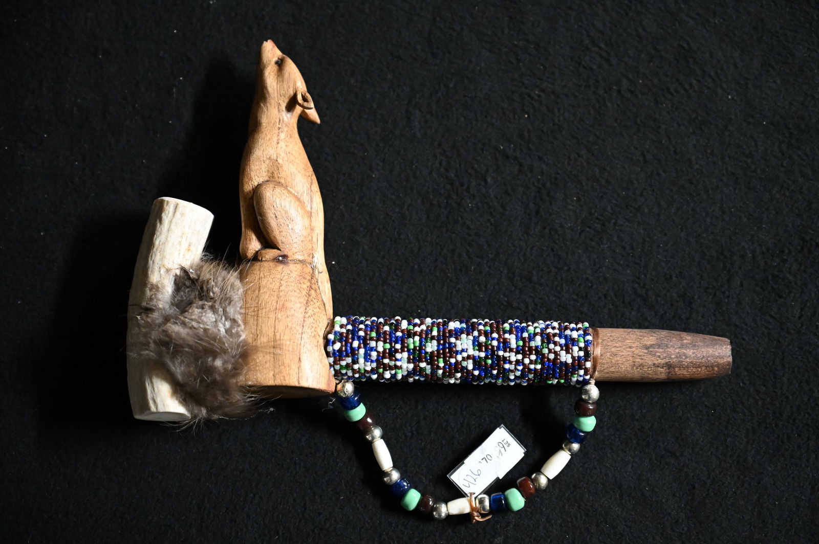 10" Coyote Effigy Pipe Hand Carved By Native Americans of the Creek Tribe.  This is a usable pipe. (1 of 7)