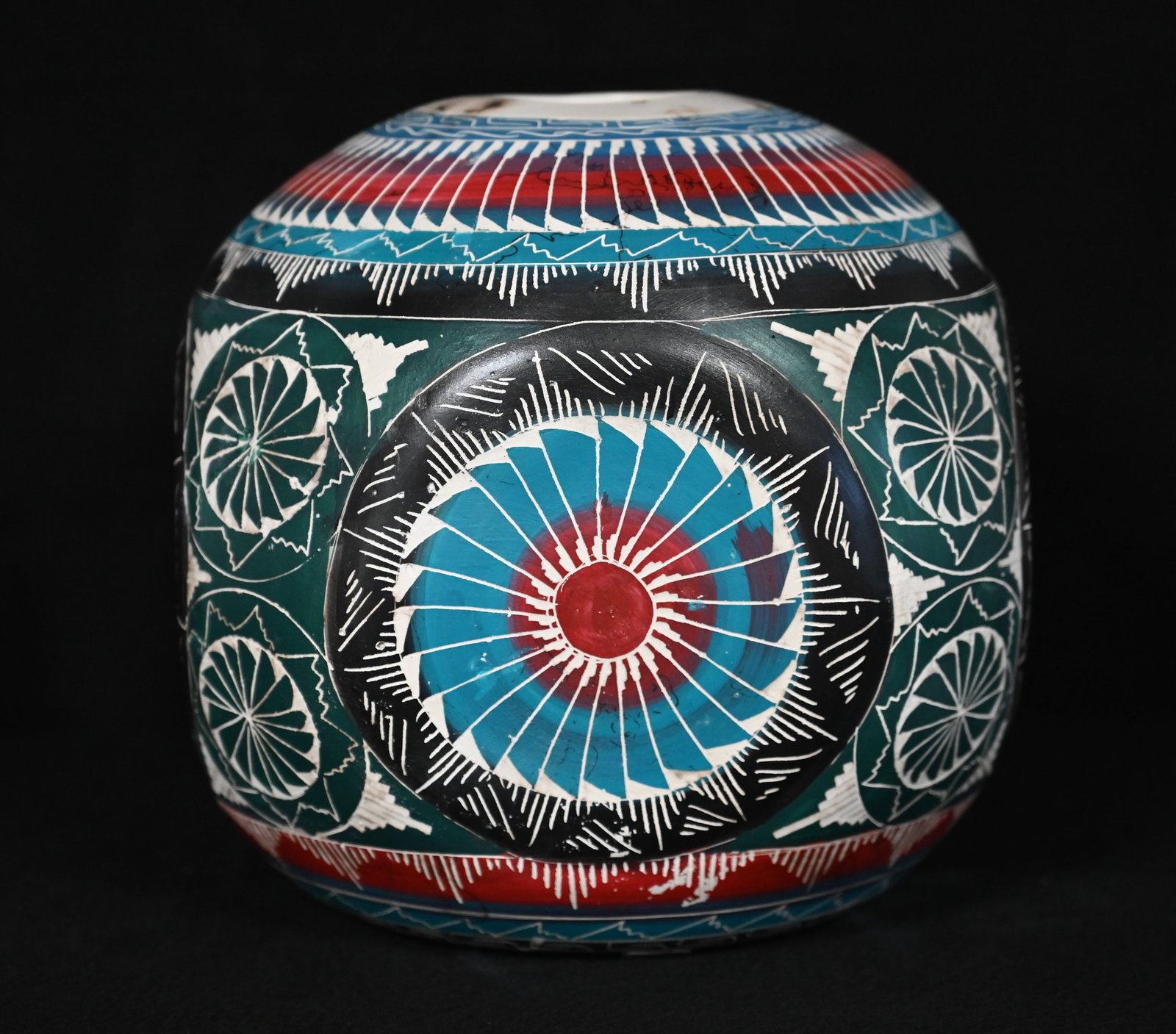 Navajo Horsehair Pottery by Hilda Whitegoat.  Beautiful Color and Design.  Measures 9 inches tall (1 of 7)