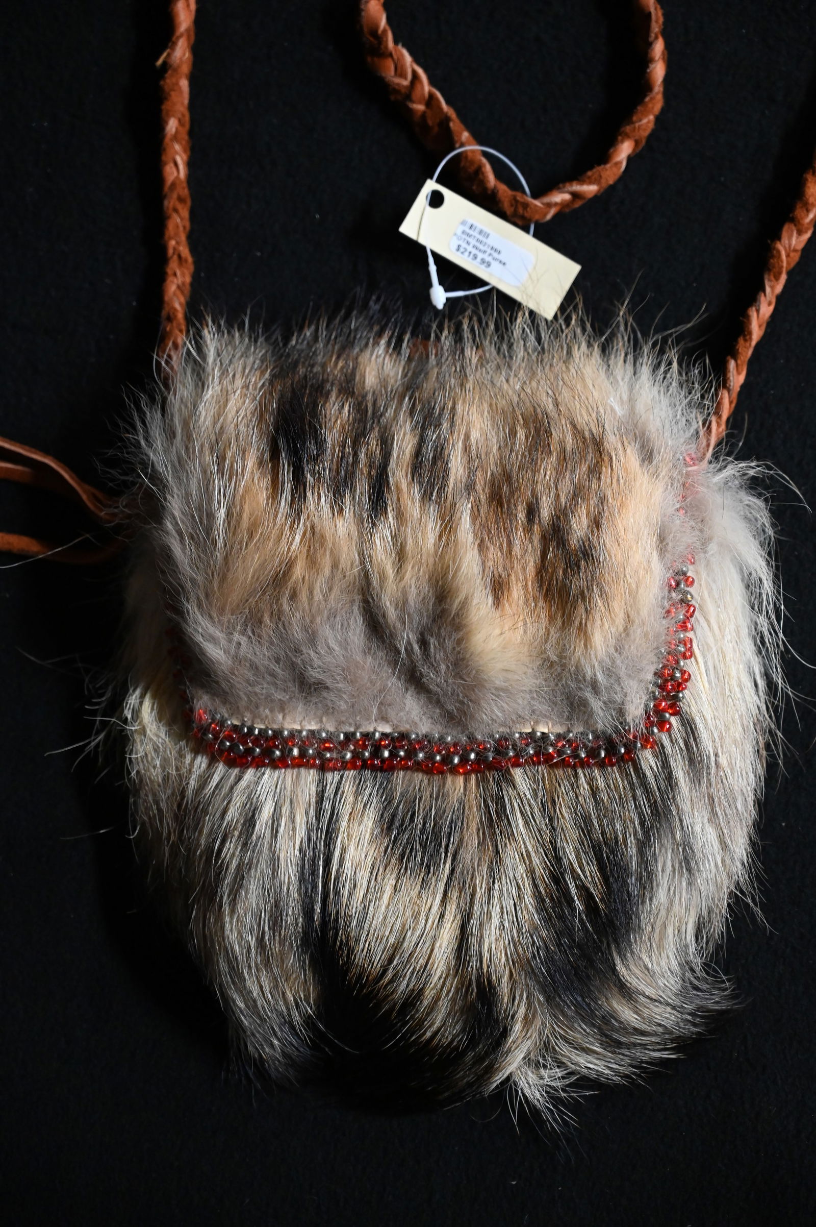 Leather Beaded Wolf Fur Purse.  Ex: Pride of The Nations Store.  The Store represented many of the (1 of 4)
