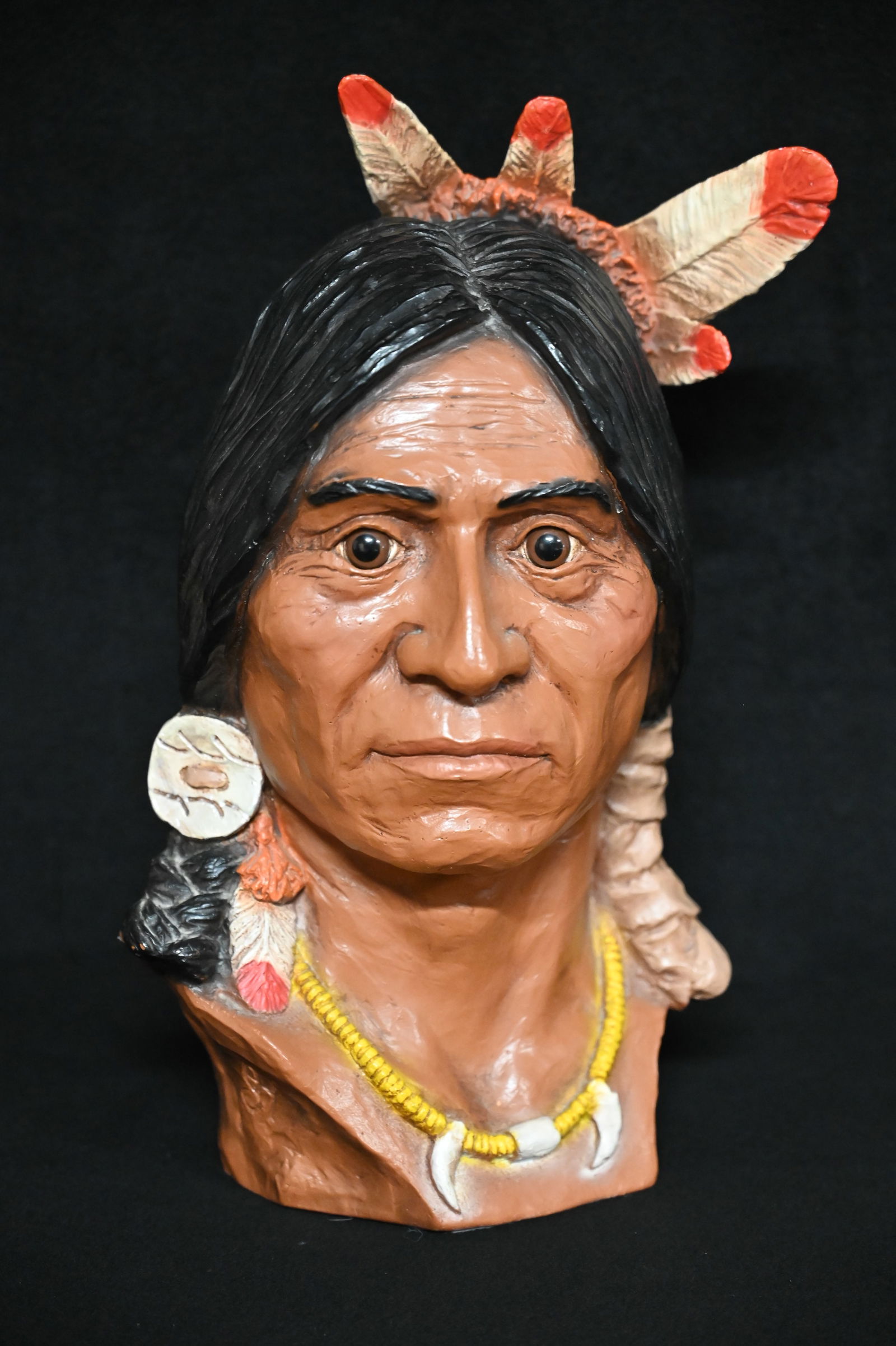 Detailed Vintage Hand Painted Native American Sculpture (1 of 7)