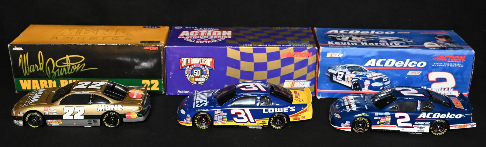 3 NASCAR 1/24 Scale Racecar Banks includes 1998 Action Collectibles Mike Skinner "Lowes", 2001 (1 of 5)