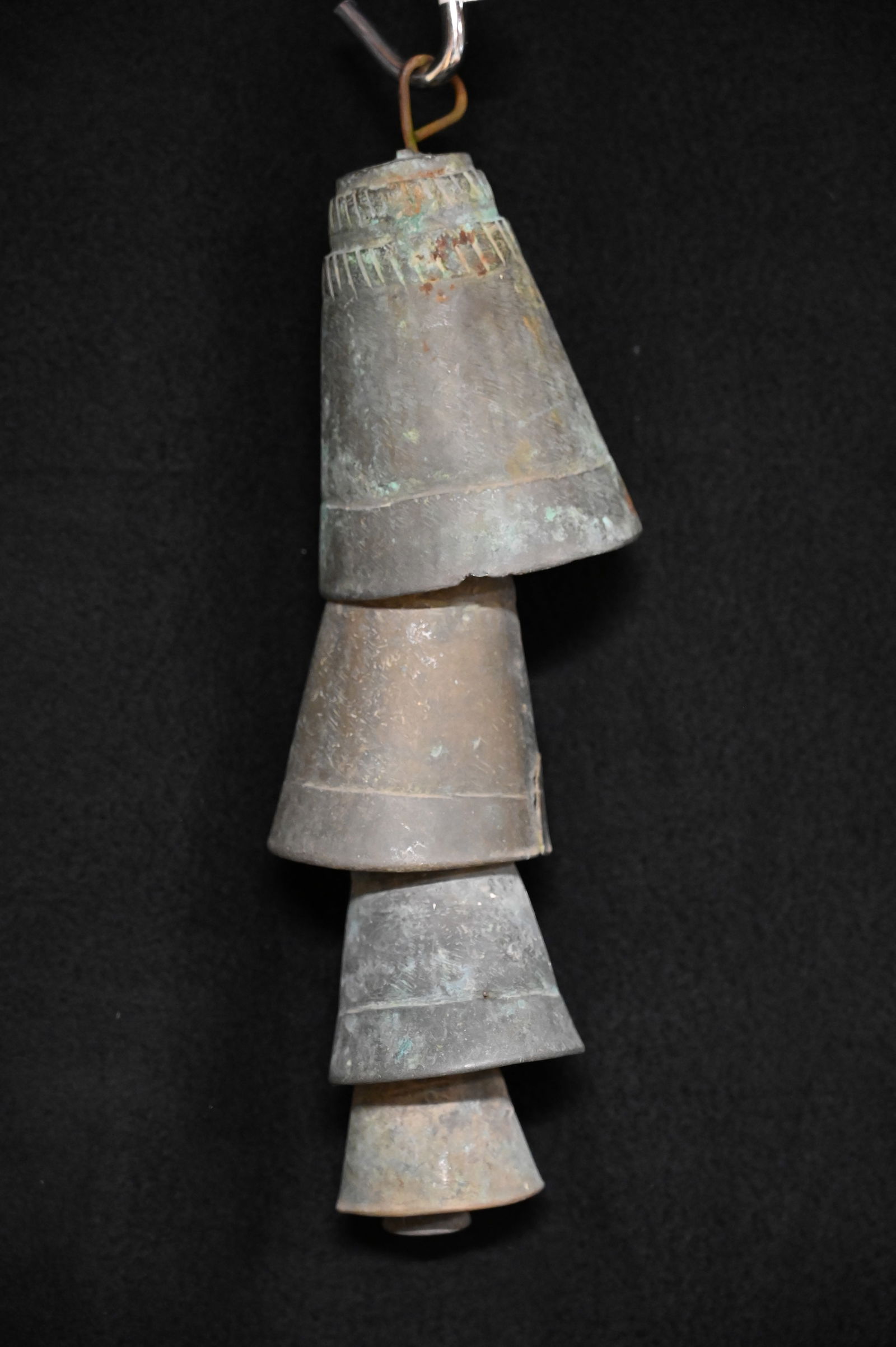 19th Century Bronze Camel Bells String of 5 Bells.  String is 12 inches long and the largest bell is (1 of 6)