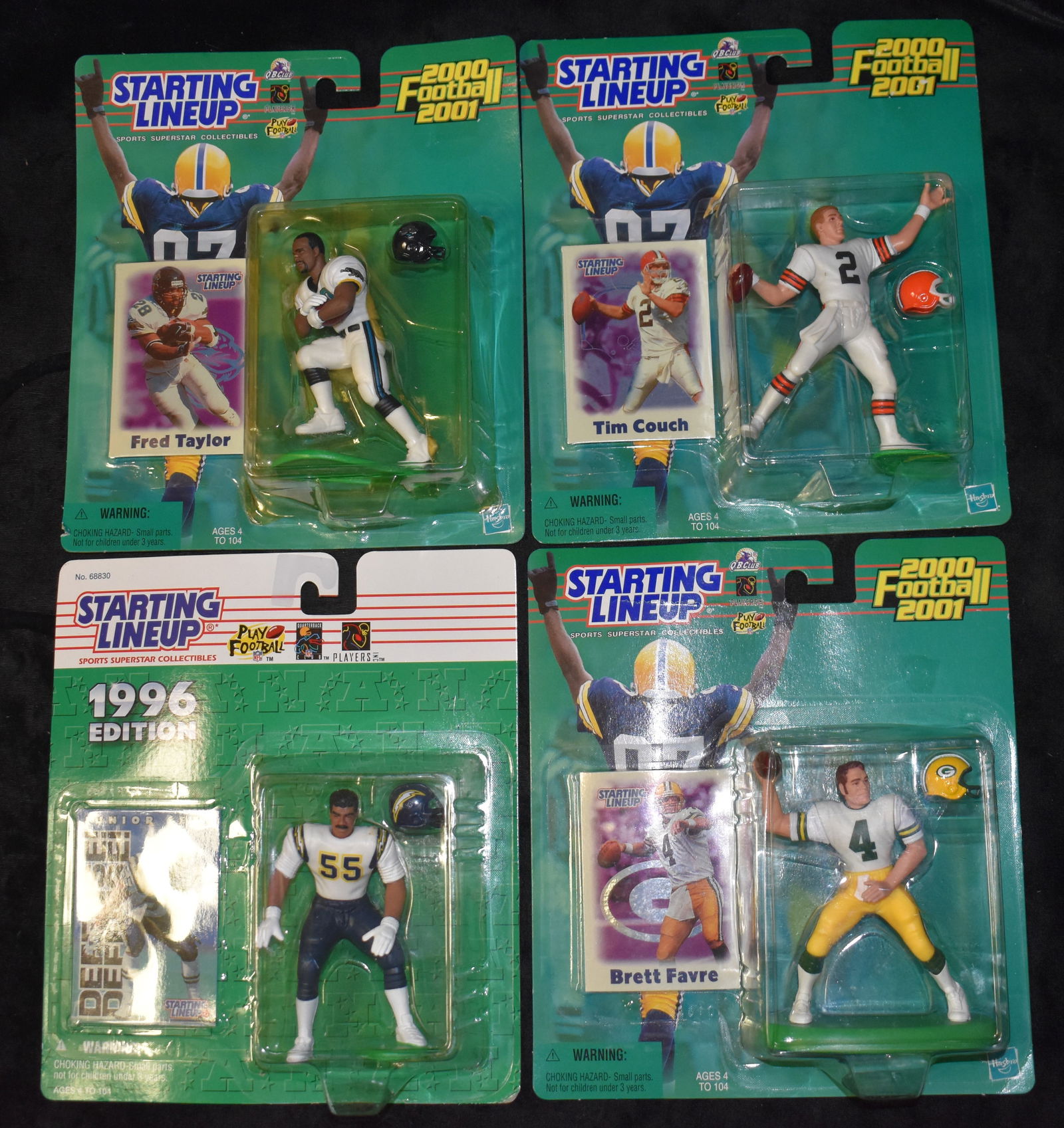 4 Vintage Starting Lineup Football Figures - Brett Favre, Tim Couch, Fred Taylor & Junior Seau (1 of 6)