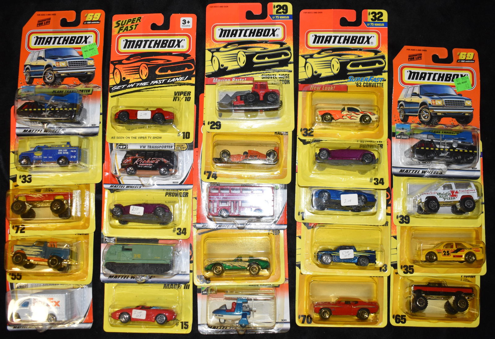 Matchbox Cars Assortment of 24 cars 1993-2021 All cars are brand new and in the original card: Matchbox Cars Assortment of 24 cars 1993-2021 All cars are brand new and in the original card.