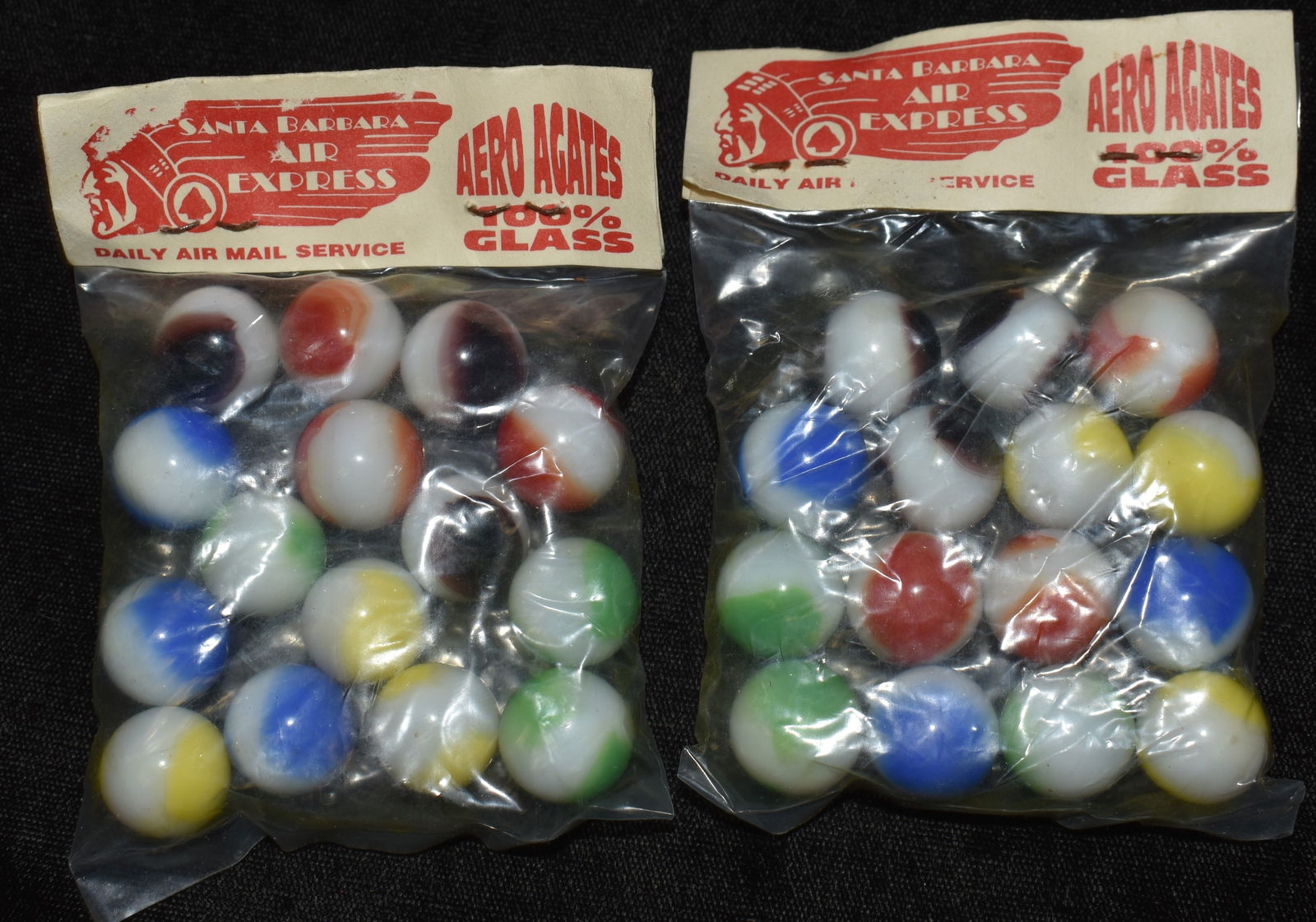 30 Vintage Santa Barbara Air Express- Aero Agate Marbles Sealed Lot Of 2 packs of 15.  New in the (1 of 3)