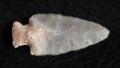 2 1/8" Table Rock Arrowhead Found in Lee Co. Iowa.  Ex: James Vroom Collection.