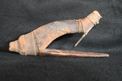 Northwest Coast Halibut Hook circa 1870's carved wood, iron, twisted cotton cord