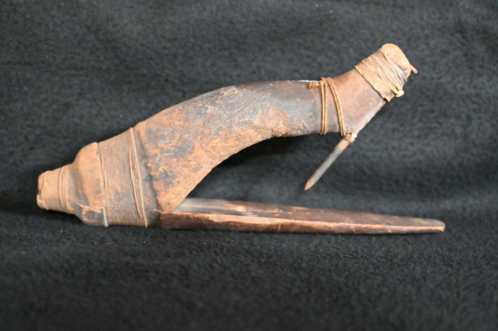 Northwest Coast Halibut Hook circa 1870's carved wood, iron, twisted cotton cord (1 of 5)