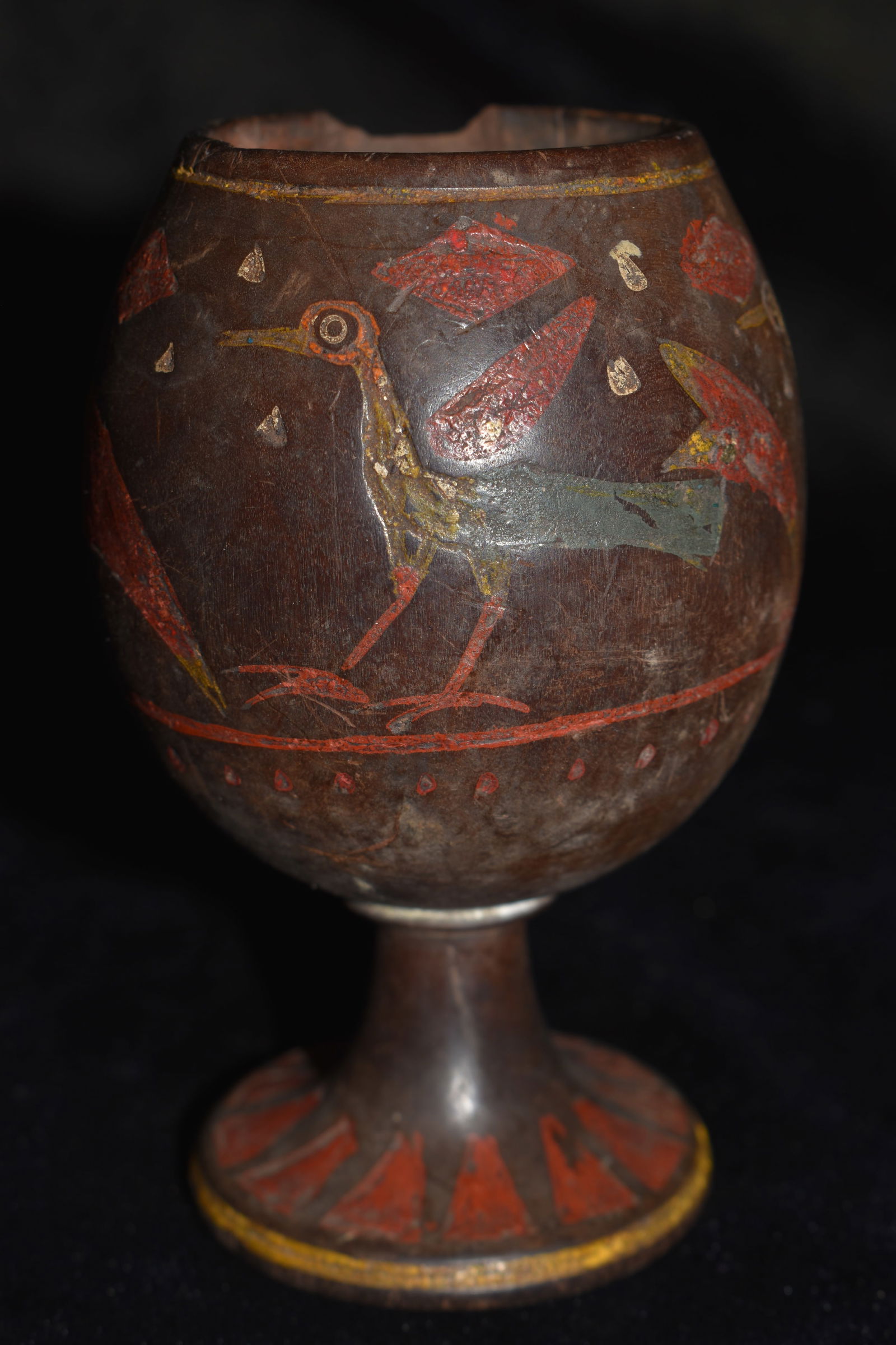 Early Inca Spanish Influenced Polychrome Painted Kero Cup - 1500 - 1600 CE (1 of 9)
