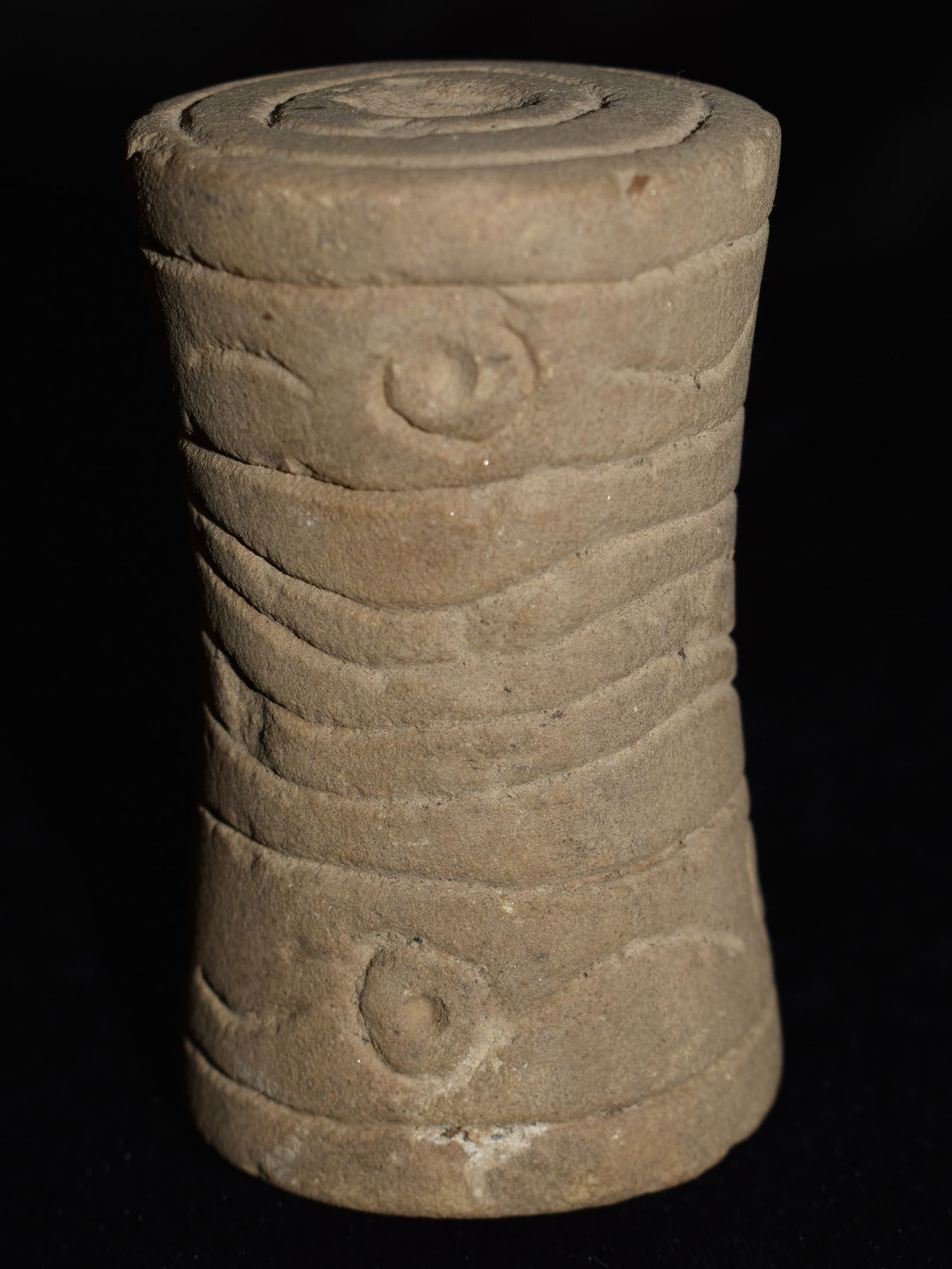 3 3/4" Pre-Columbian Stone Spool or Cylinder - Highly Engraved (1 of 7)