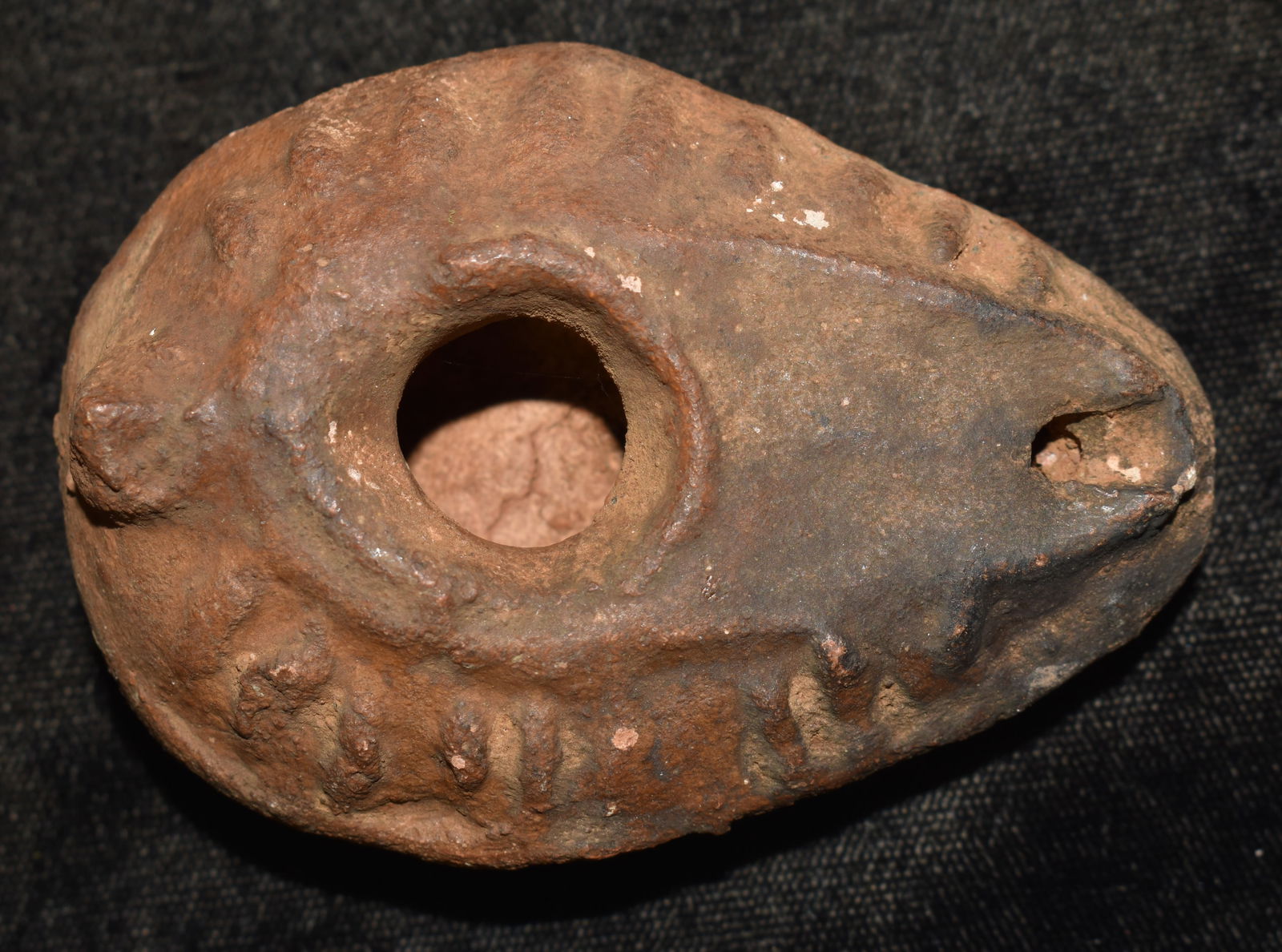 Holy Land Terracotta Oil Lamp Circa 500-700 AD.: Ancient Roman Fired Clay Terracotta Oil Lamp from the Byzantine Era. Used as the main source of light for thousands of years the oil lamp was a very important inventions that was only slightly modifie