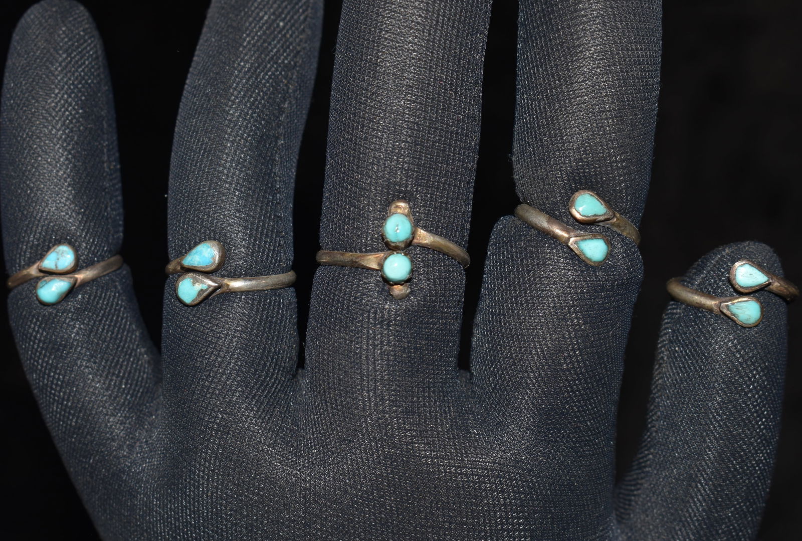 5 Vintage Navajo Silver & Turquoise Adjustable Rings (1 of 6)