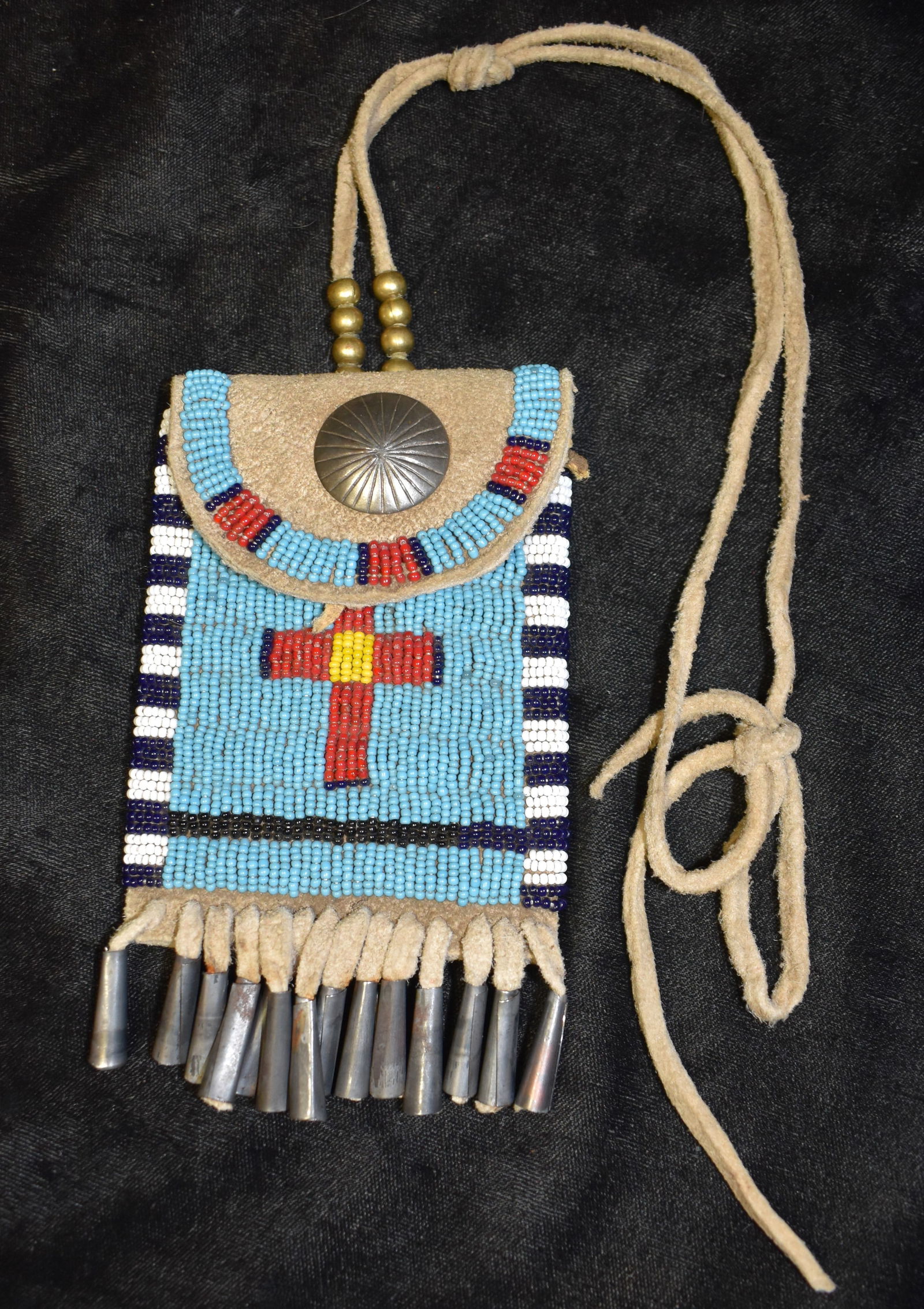 Plains Indian Beaded Strike-A-Light or Medicine Pouch w/ Sterling Silver Button (1 of 3)