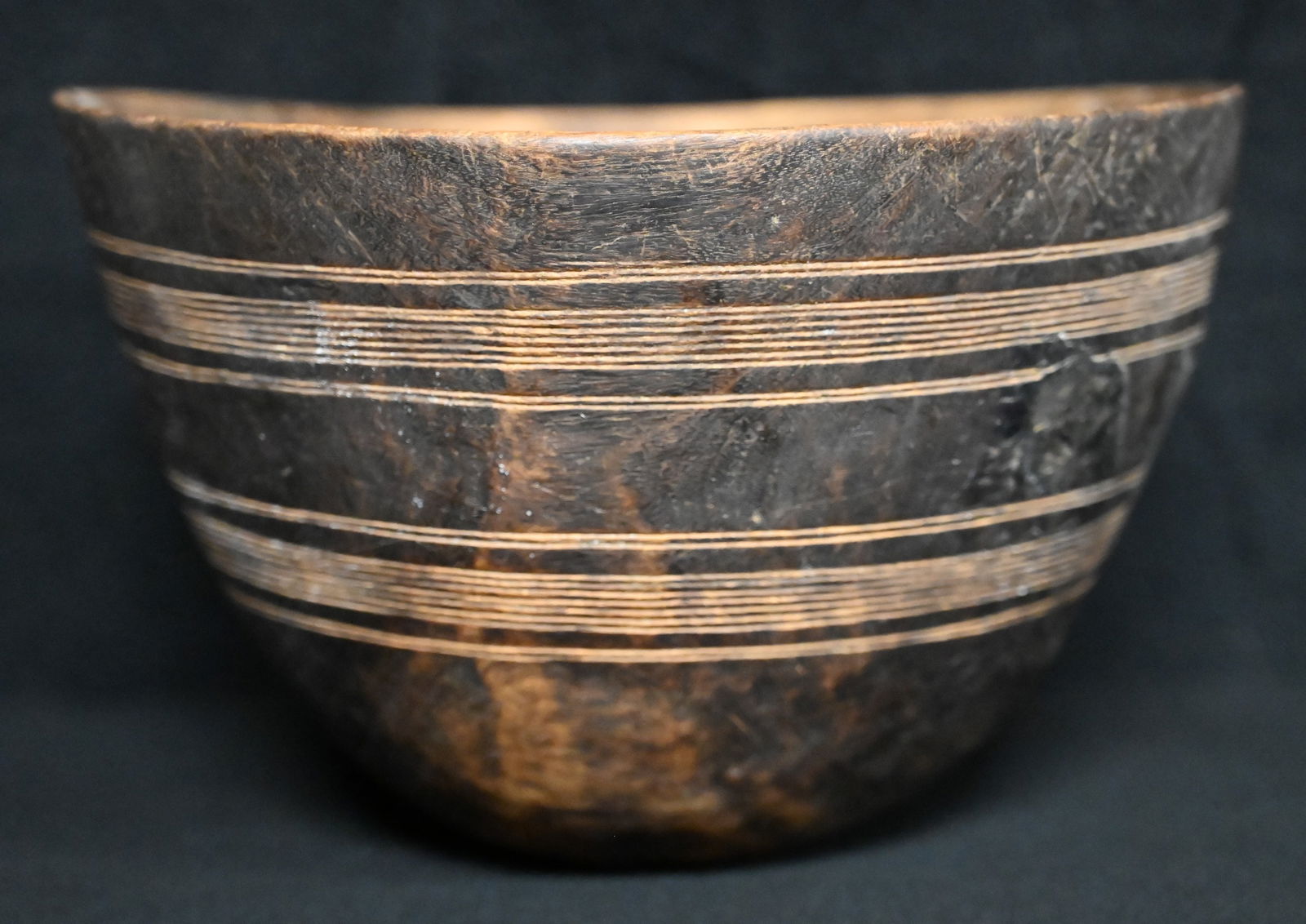 Old Tuareg Wood Bowl with Incised Designs 10 1/4" Wide 6 3/4" Tall.  Hand Carved from a single piece (1 of 5)