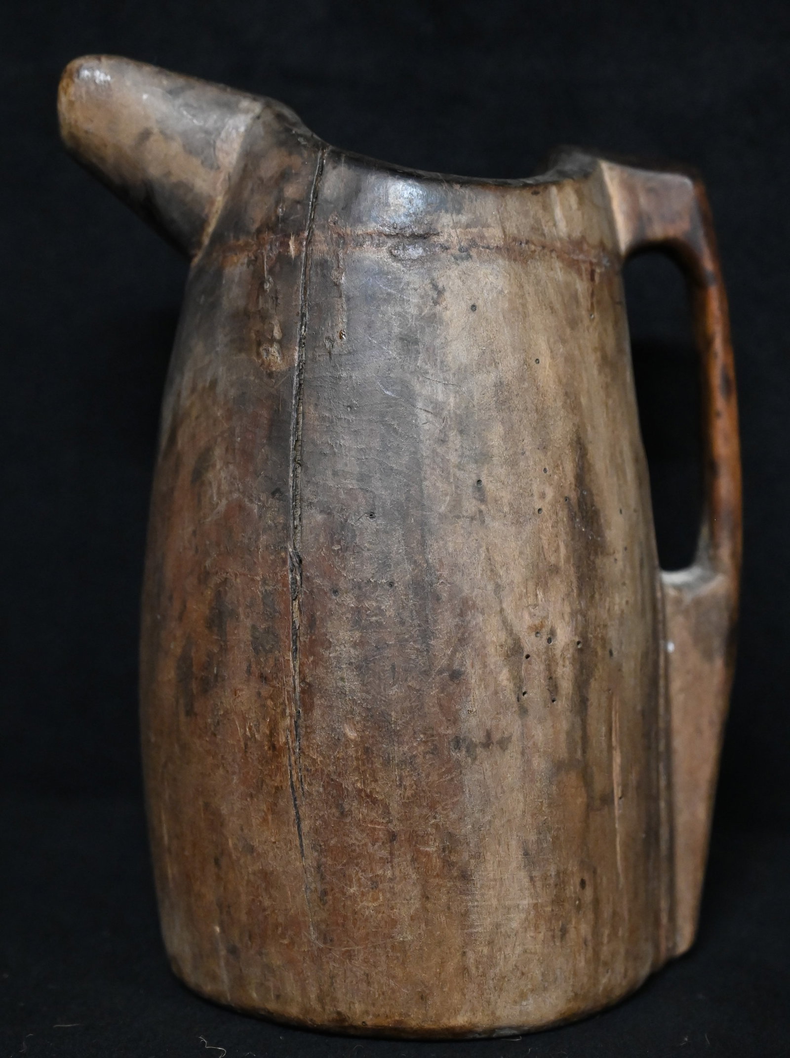Hand Carved Vintage Wood Tavern Beer Pitcher - 18th to early 19th Century: Hand Carved Vintage Wood Tavern Beer Pitcher. 9 3/4" Tall 6" Wide. Has Cracks in the sides and bottom. 18th to early 19th Century.