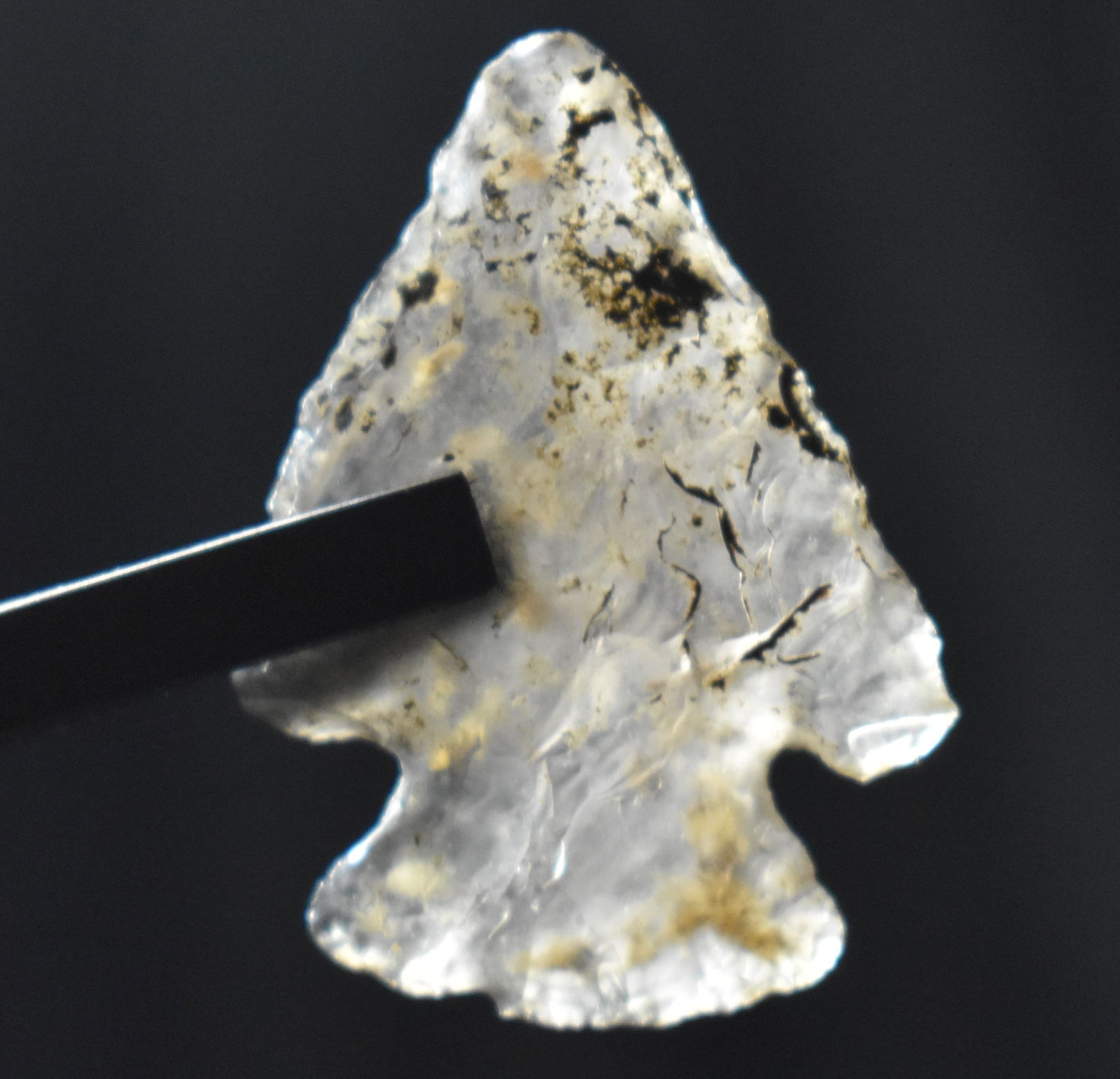 1 1/8" Highly Translucent Moss Agate Elko Corner Notch found in Idaho (1 of 8)