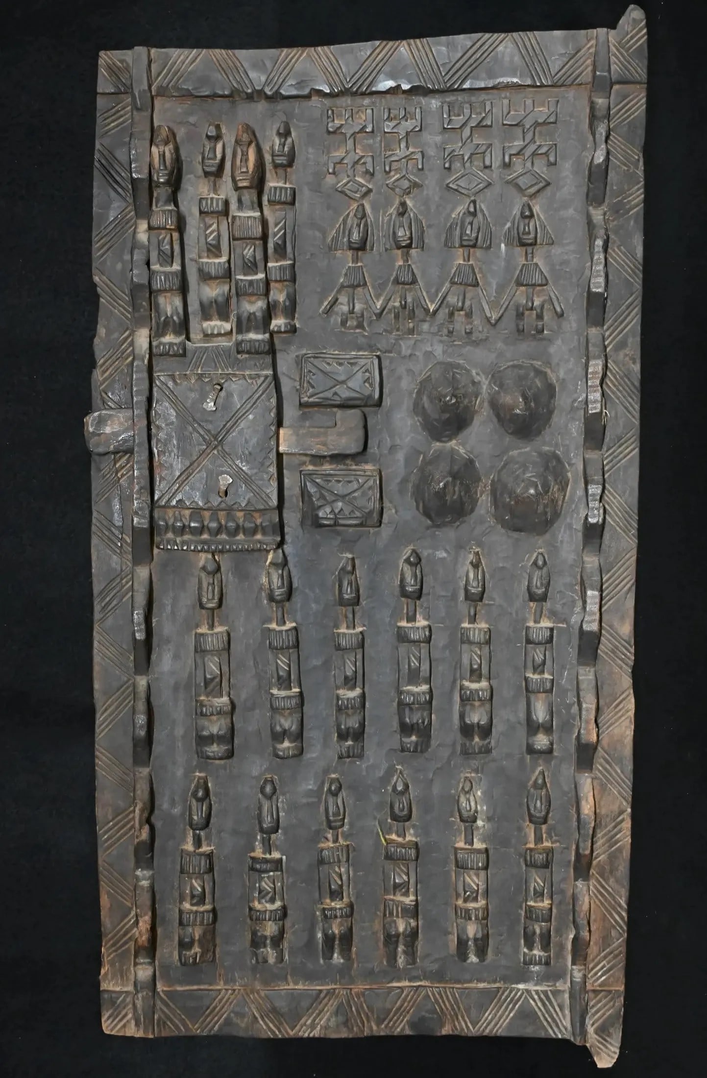 Dogon Miniature Wood Door From Mali 15 1/2" x 30".  Each Dogon Hand Carved Door tells a different (1 of 10)