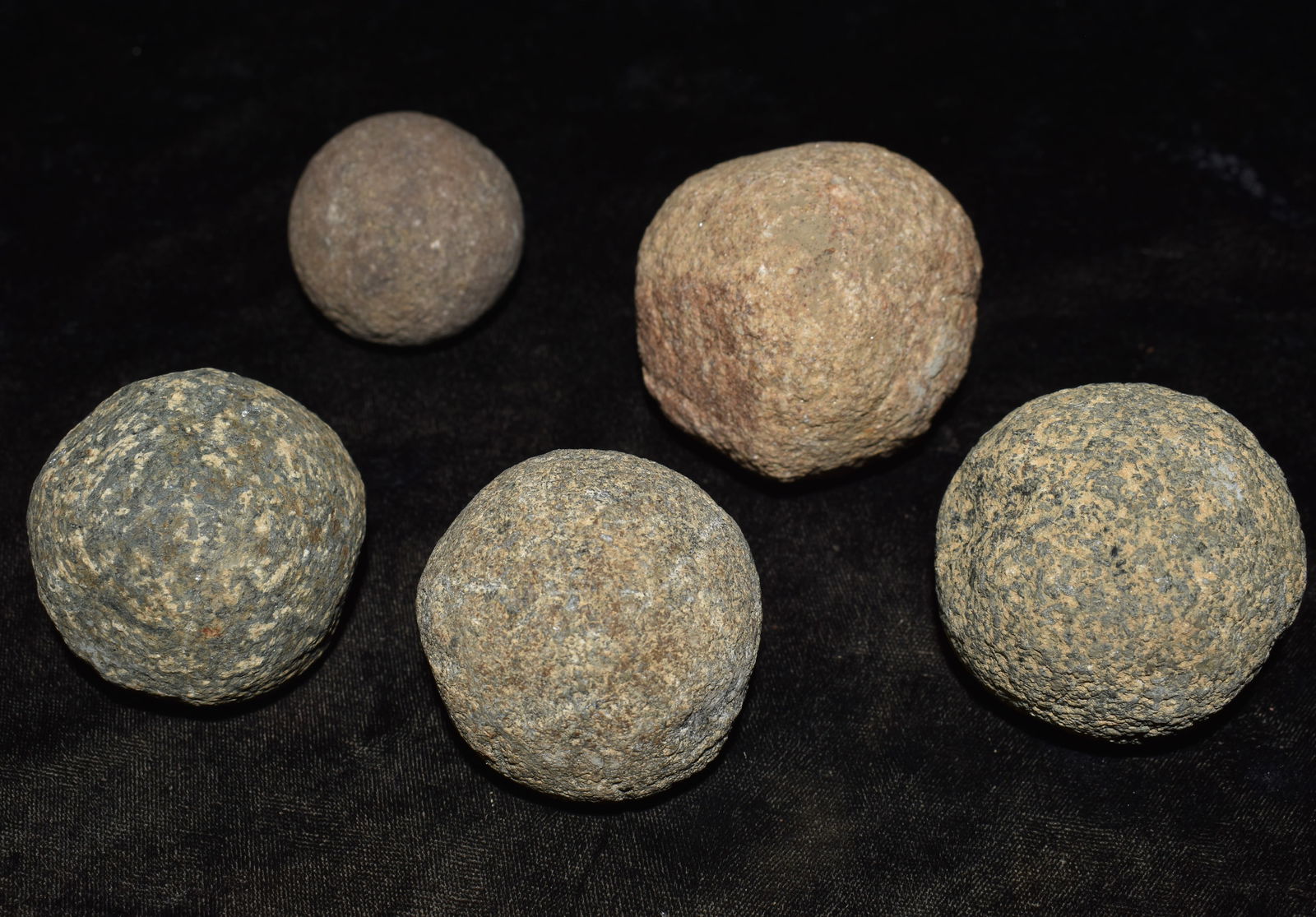 5 Large Granite Game Balls Found in Ohio Largest is 2 3/8" Ex: John Bennett, Matt Lay Collections. (1 of 3)