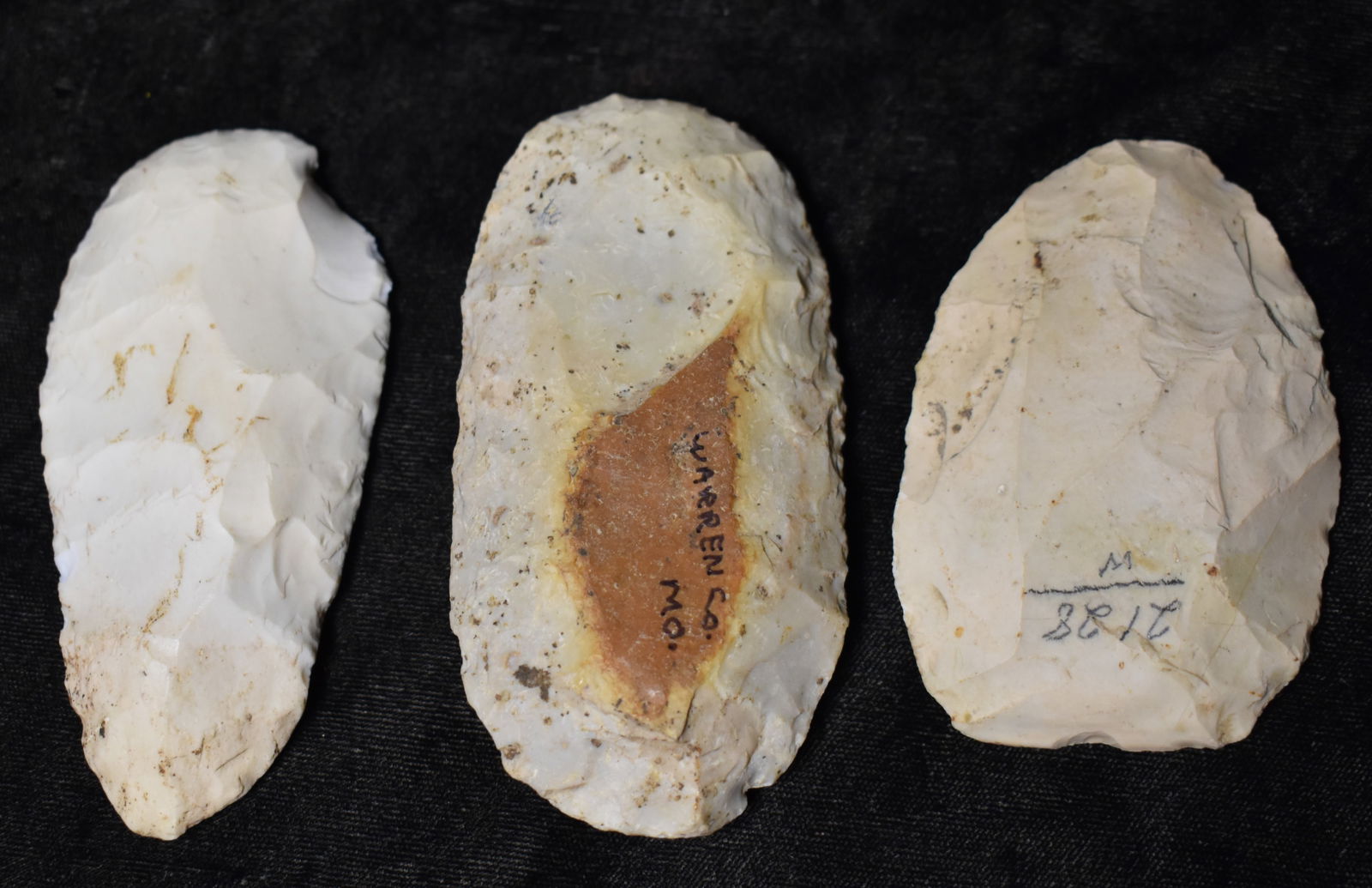 3 Burlington Chert Blades Found in Warren Co. Missouri Longest is 3 7/8". (1 of 6)