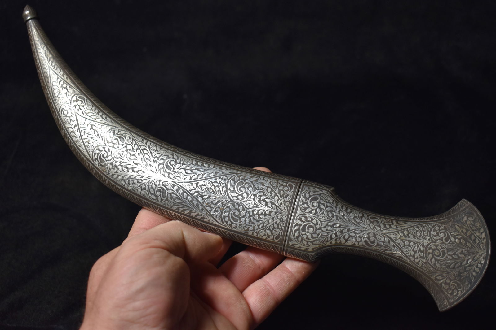 LARGE INDO-PERSIAN 18th - 19th Century Jambiya Wootz Damascus Silver Inlay (1 of 13)