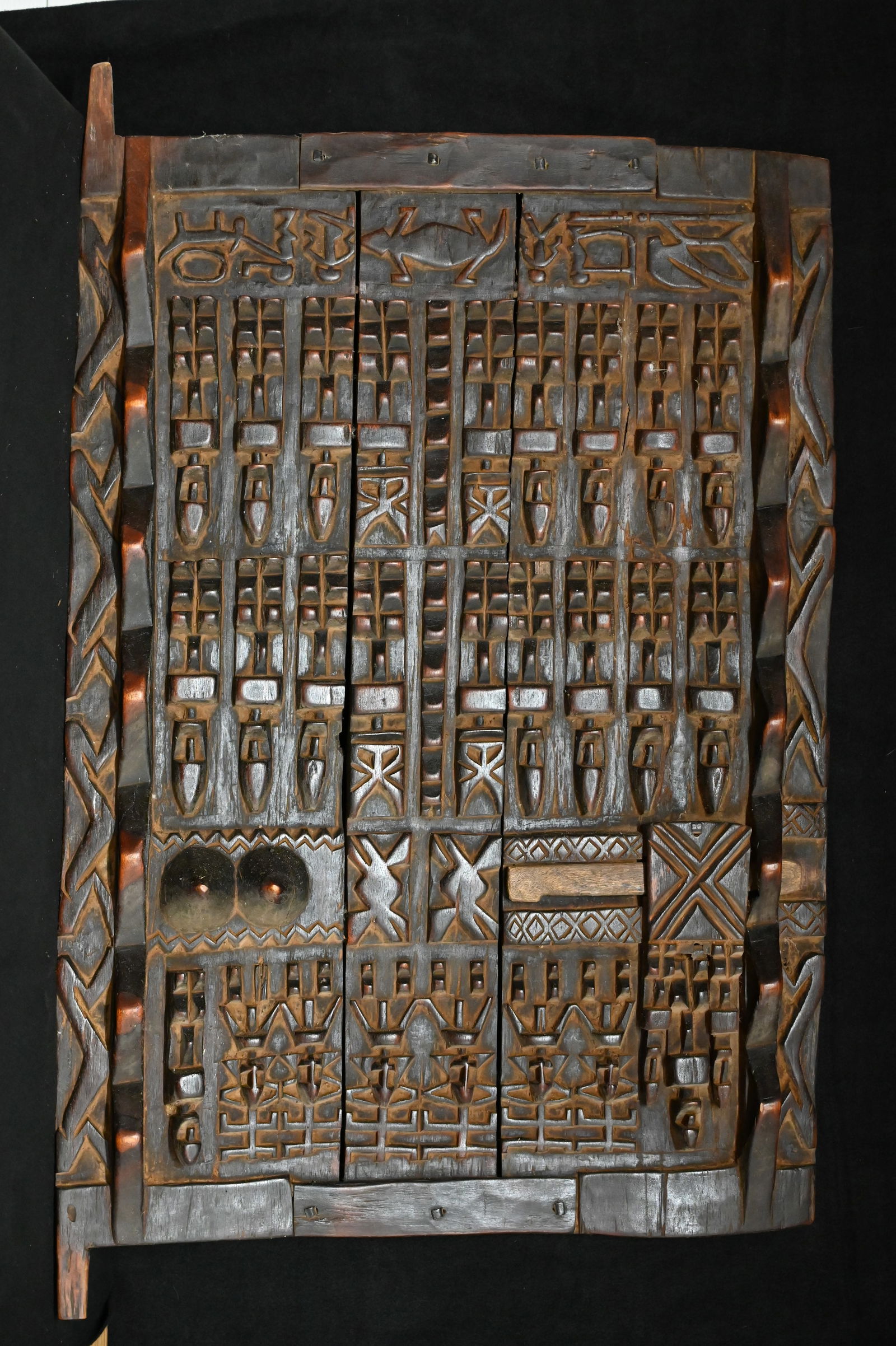 Dogon Wood Door From Mali 25 1/2" x 36".  Each Dogon Hand Carved Door tells a different story.  It's (1 of 12)