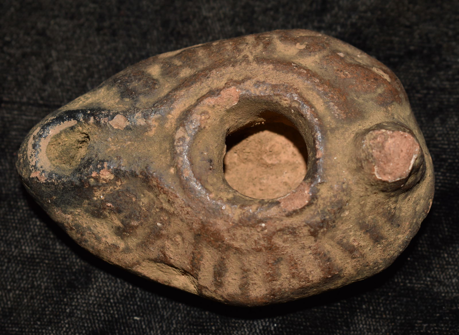 Holy Land Terracotta Oil Lamp Circa 500-700 AD.: Ancient Roman Fired Clay Terracotta Oil Lamp from the Byzantine Era. Used as the main source of light for thousands of years the oil lamp was a very important inventions that was only slightly modifie