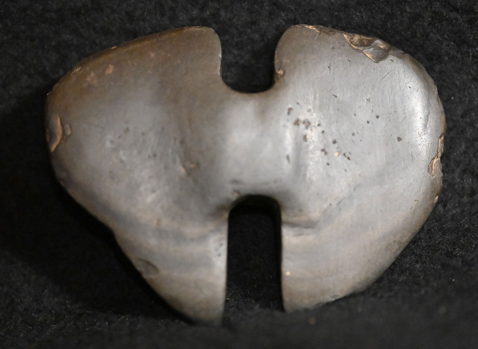 3 7/8" Double Notched Slate Butterfly Bannerstone Found in Illinois W/ Roy Motley COA Ex: John (1 of 13)