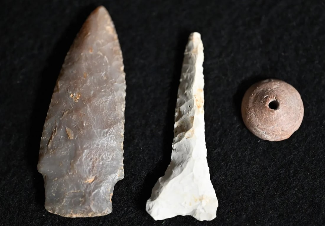 3 Artifacts Found in Southeast Iowa includes a 2 9/16" Drill, Spinder wheel, and 2 15/16" Stemmed (1 of 2)