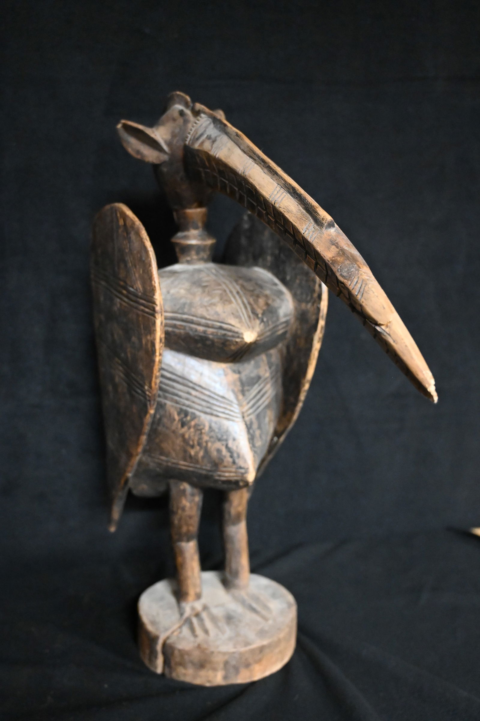 Vintage Large Senufo African Wood Bird Sculpture 23 inches Tall.   Has cracks in the base, breast, (1 of 13)