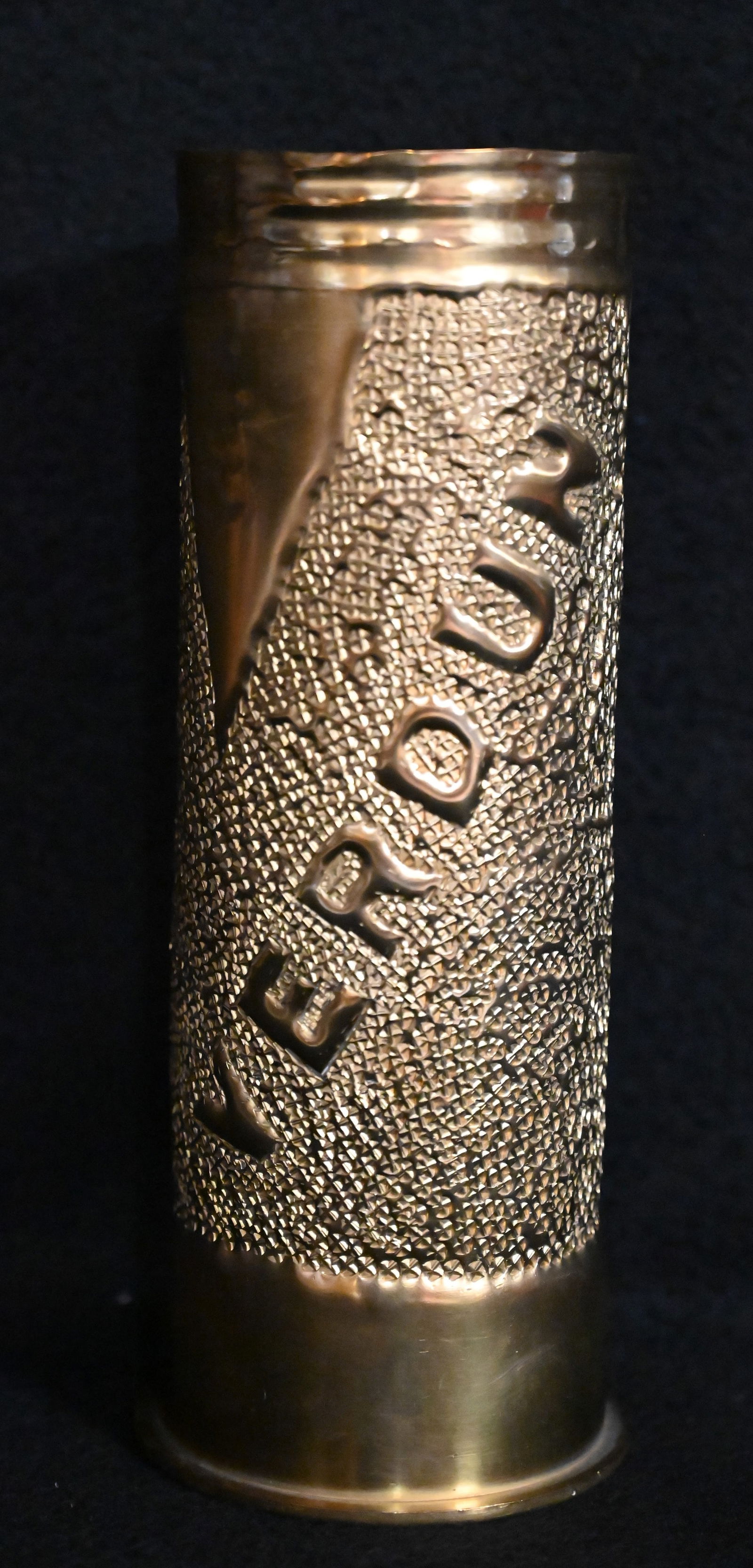 WW1 Trench Art Artillery Shell Commemorating The Battle of Verdun.  Stands 9" Tall and is made out (1 of 6)