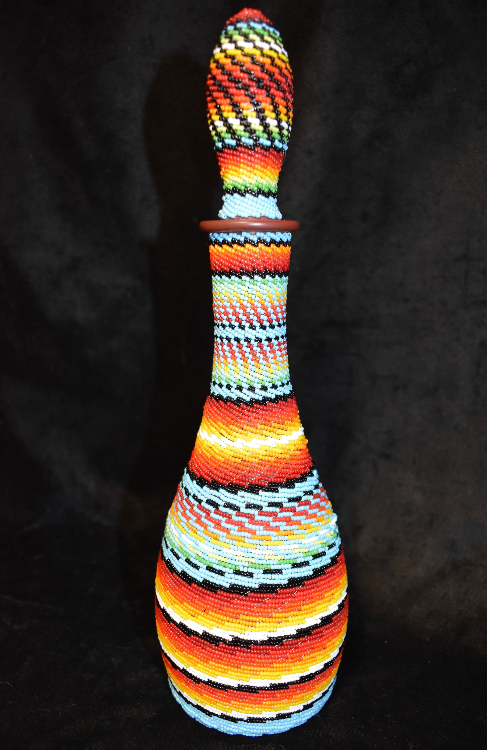 13" Outstanding Plains Indian Beadwork Vase with Topper (1 of 6)