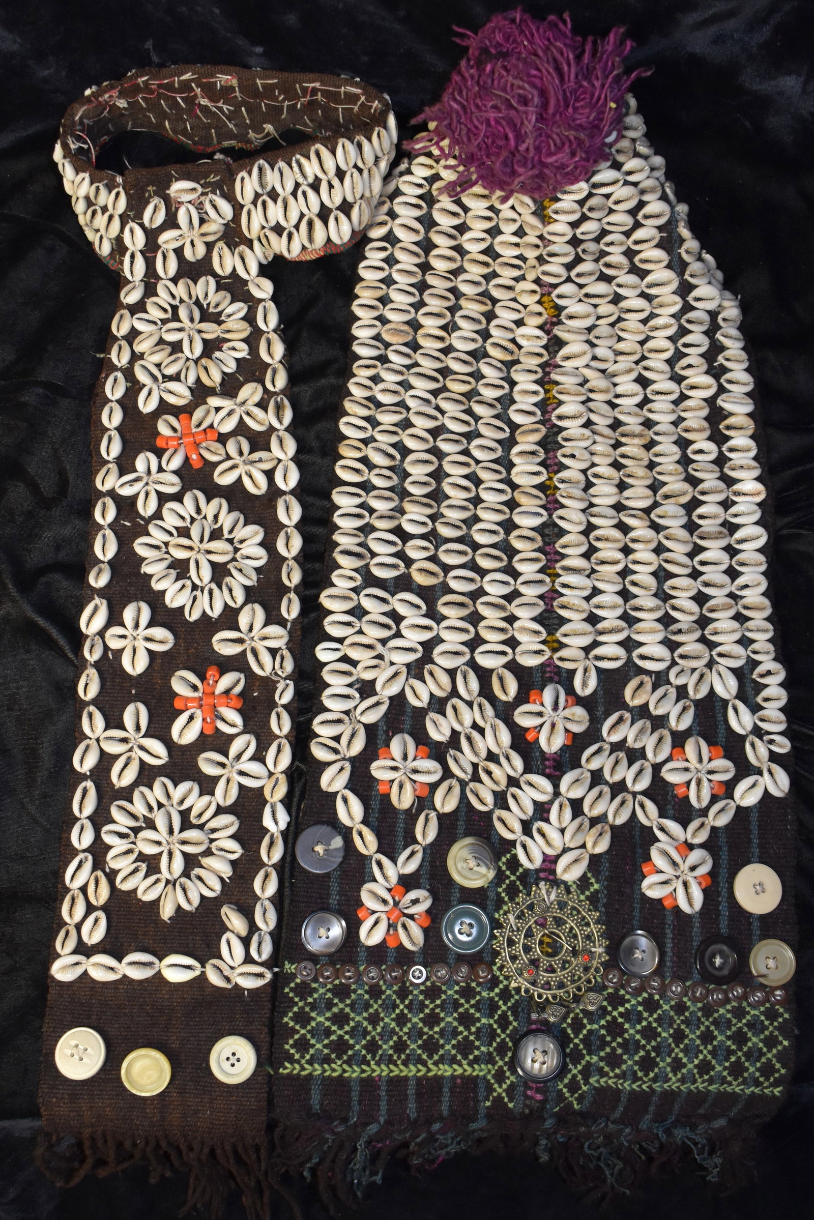 Ceremonial KALASH Headdress (Kupas & Shushut), Chitral area, Northwest Pakistan: Ceremonial KALASH - Kupas & Shushut headdress. Traditional headdress worn by women from the Chitral area in Northwest Pakistan. The kupas is worn over the shushut during ceremonial occasions. Both pie