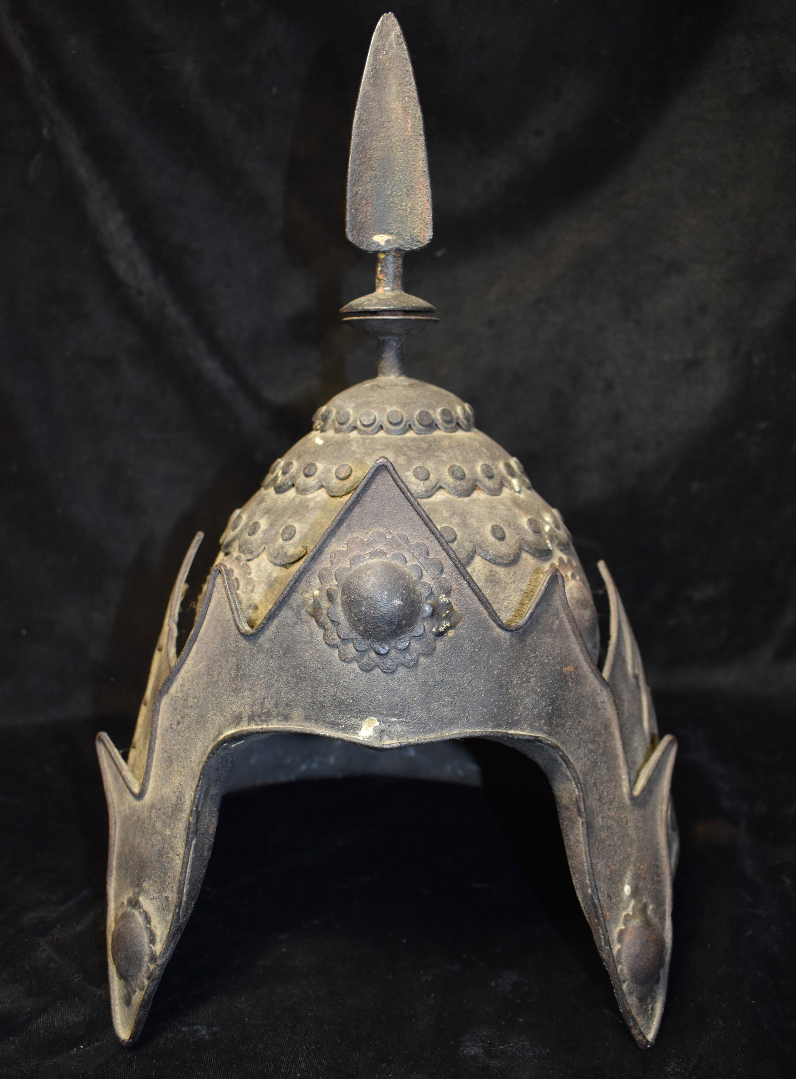 Vintage 20th Century Mongolian Steel Helmet: 20th Century Mongolian Steel Helmet. In the 20th century Mongolia adapted to modern warfare. When they did so there was no longer a need for helmets like this. A nice display piece of a bygone era. Ex