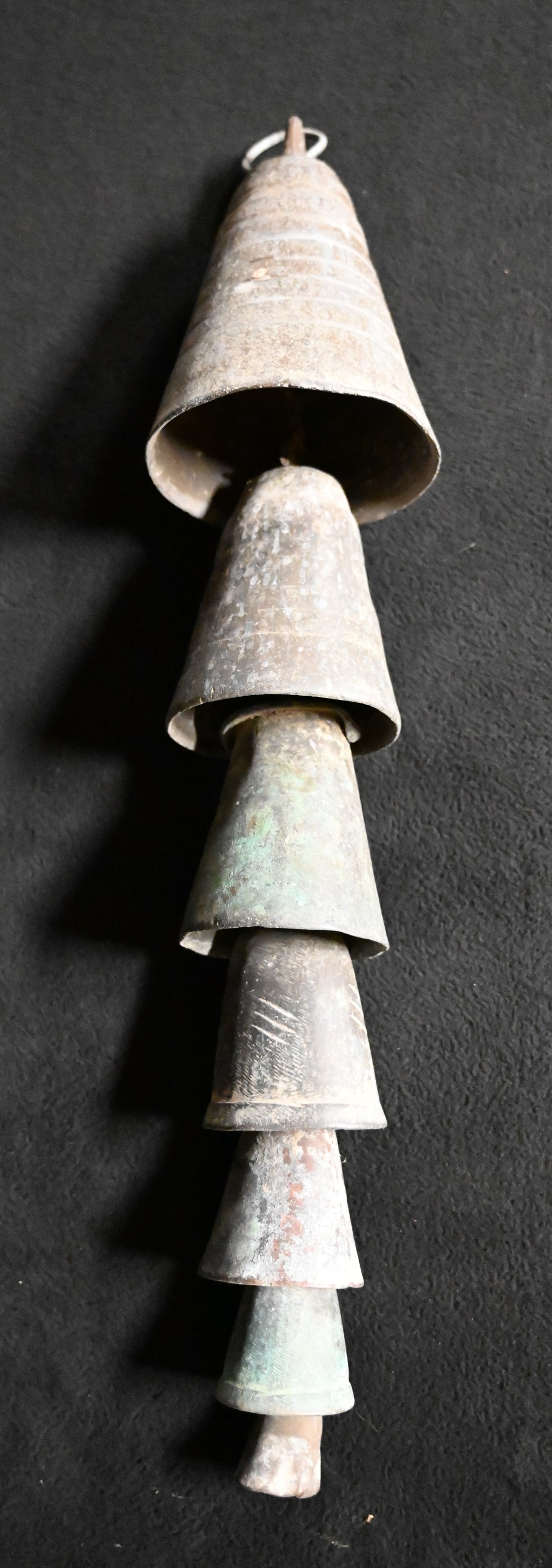 19th Century Bronze Camel Bells String of 7 Bells.  String is 21 inches long and the largest bell is (1 of 9)