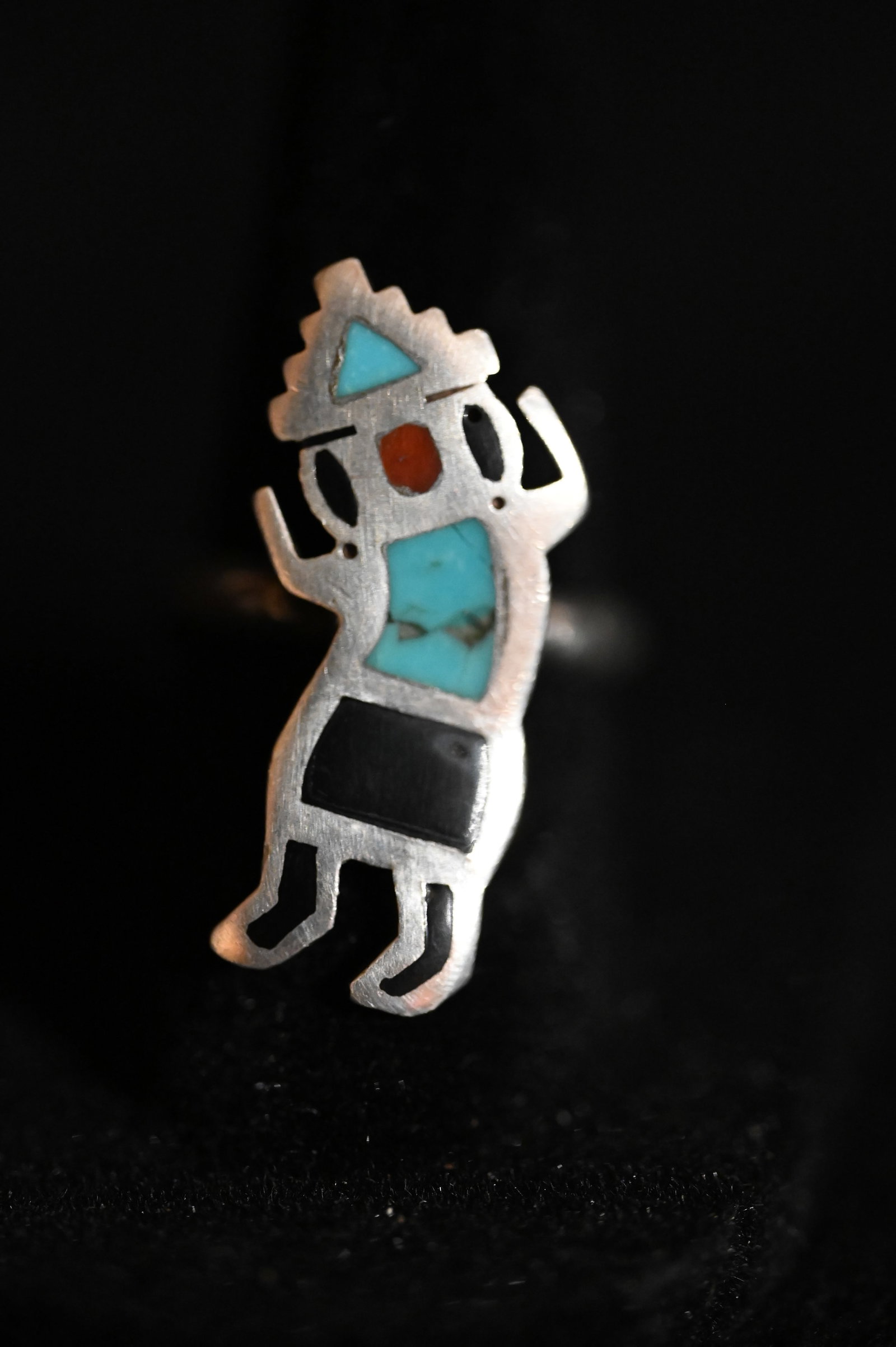 Silver Ring with Turquoise, Red Coral, and Black Onyx Inlay.: Silver Ring with Turquoise, Red Coral, and Black Onyx Inlay.