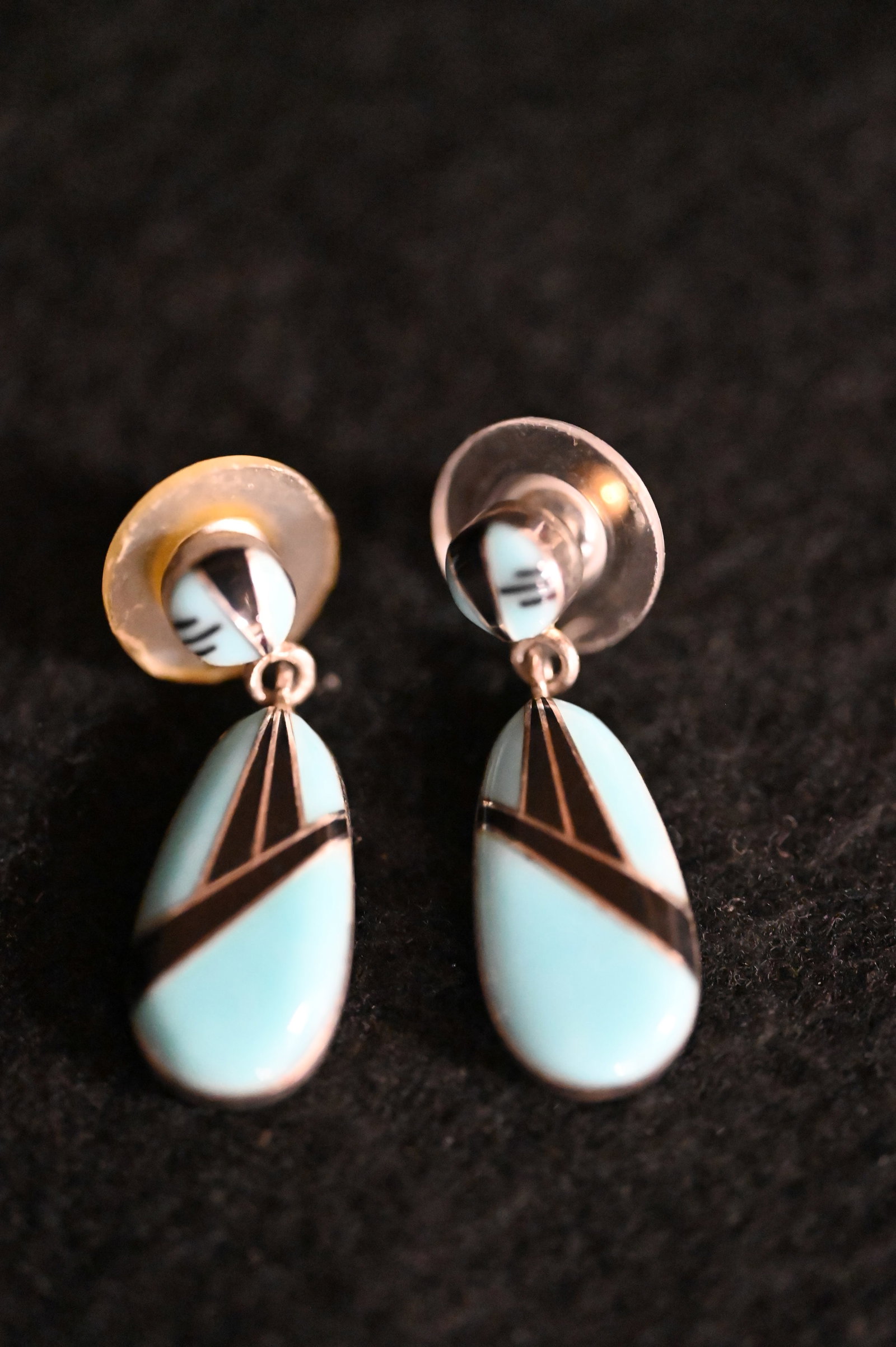 Sterling Silver Earrings with Turquoise and Black Onyx Inlay.: Sterling Silver Earrings with Turquoise and Black Onyx Inlay.