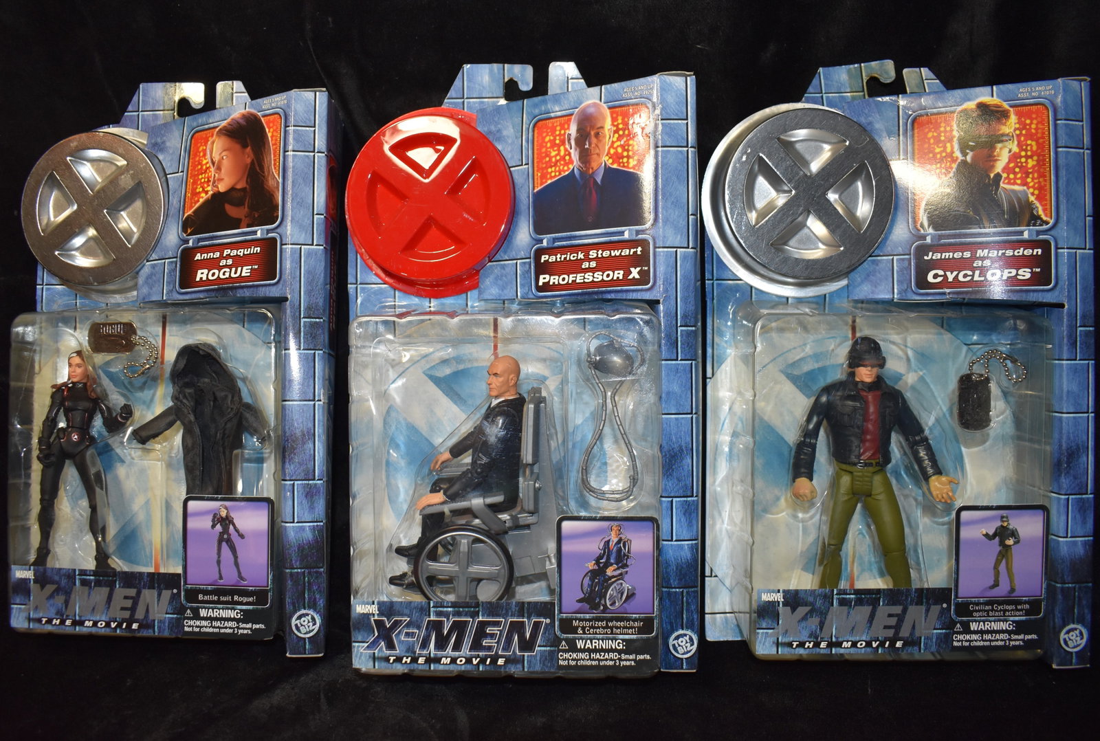 Vintage X-Men The Movie Professor X, Cyclops & Rogue Action Figures by Marvel Comics Toybiz: Vintage X-Men The Movie Professor X, Cyclops & Rogue Action Figures by Marvel Comics Toybiz 2000. New old stock.