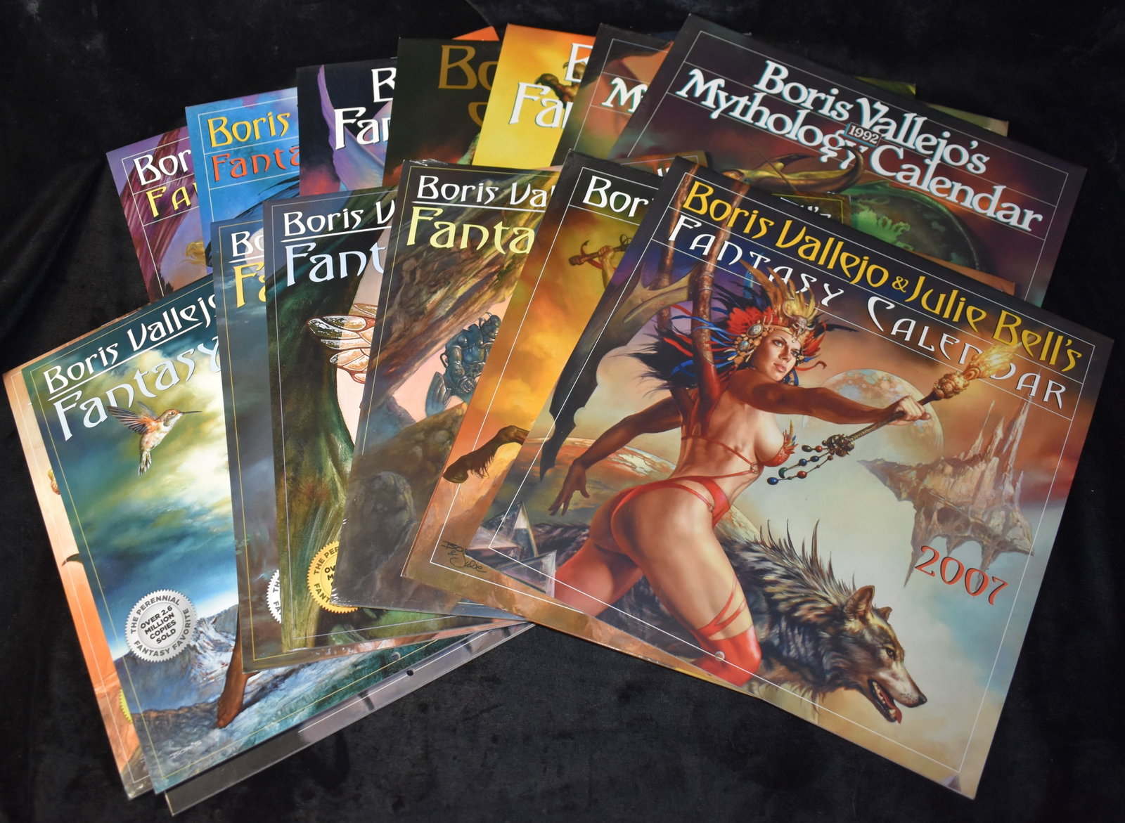17 Boris Vallejo Calendars 1992, 1993, 1996-1998, 2002, 2003, 2006-2009, 2013-2018: Lot Of 17 Boris Vallejo Calendars 1992, 1993, 1996-1998, 2002, 2003, 2006-2009, 2013-2018. All are in like or near new condition. The 2013 Calendar is still factory sealed. Boris Vallejo is a renowned