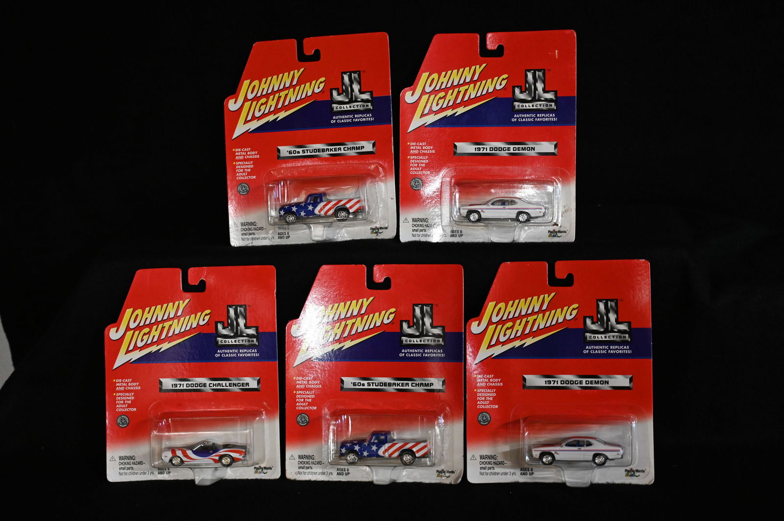 5 Johnny Lightning 2001 JL Collection Red White and Blue Die Cast Cars brand new in the original (1 of 5)