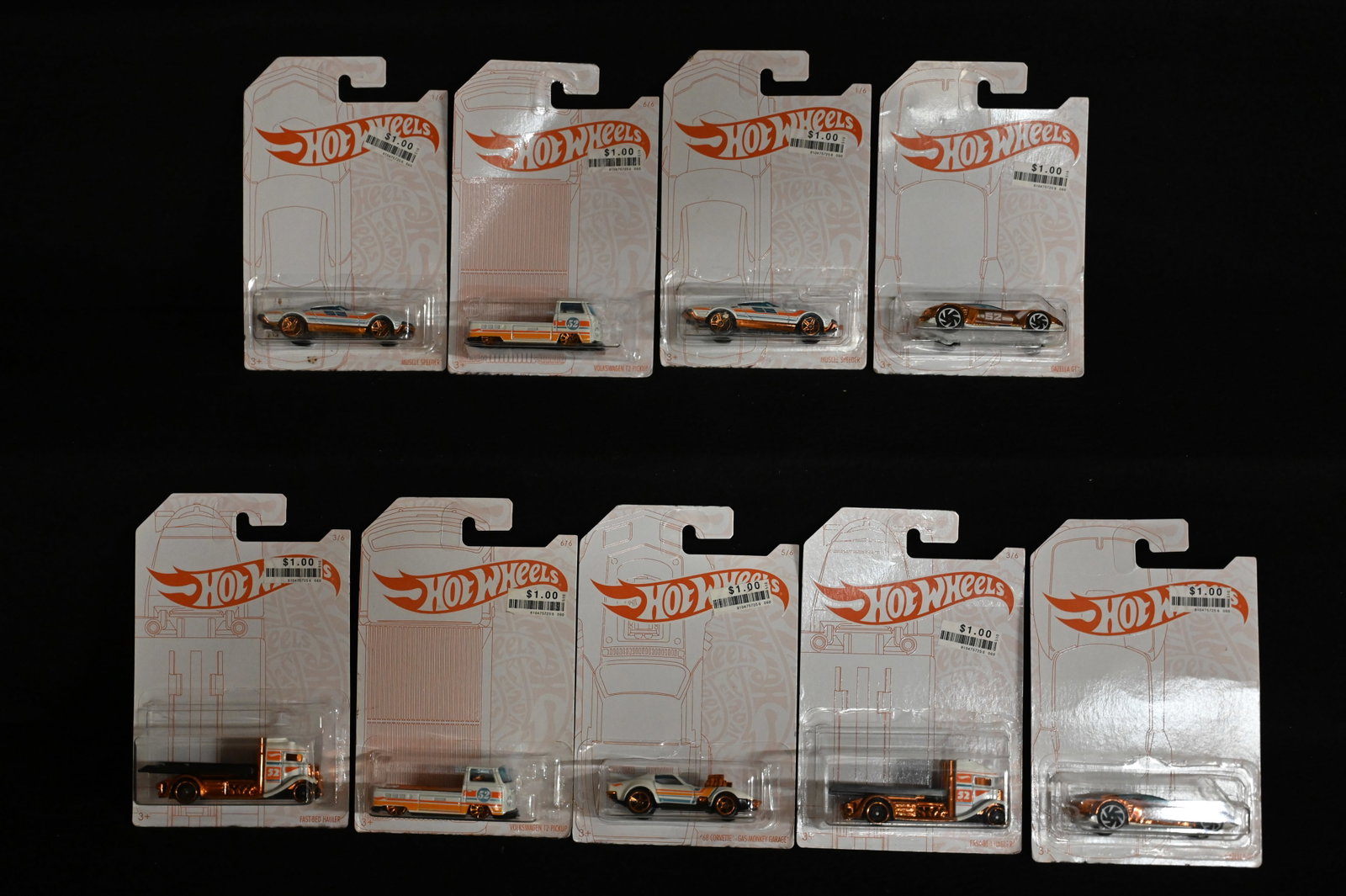 9 Hot Wheels 2019 Pearl and Chrome Special Die Cast Cars produced by Mattel.: 9 Hot Wheels 2019 Pearl and Chrome Special Die Cast Cars produced by Mattel.