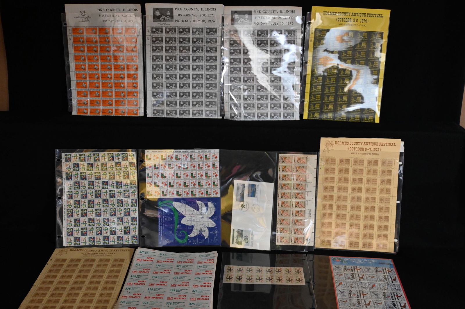1970's Collectible Stamps from Pike County Illinois Pig Day, Holmes Co. Ohio Antique Festival, and (1 of 10)