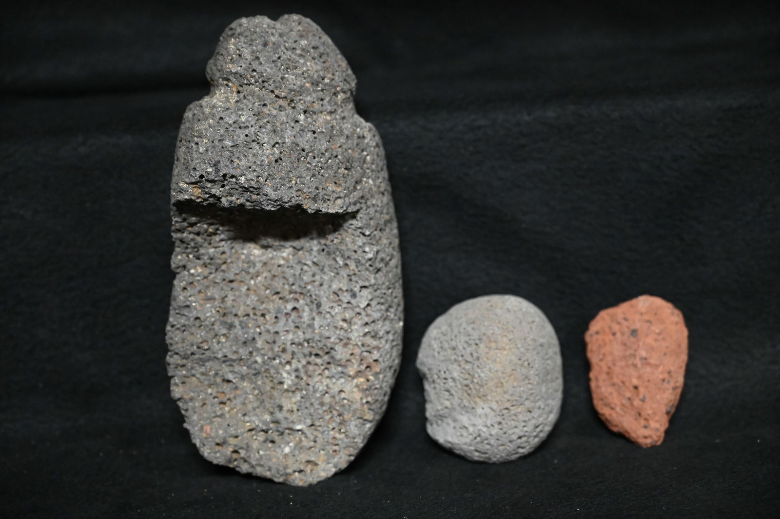 8" Basalt Poi Pounder and 2 Basalt Net Weights Found in the Hawaiian Region. (1 of 6)