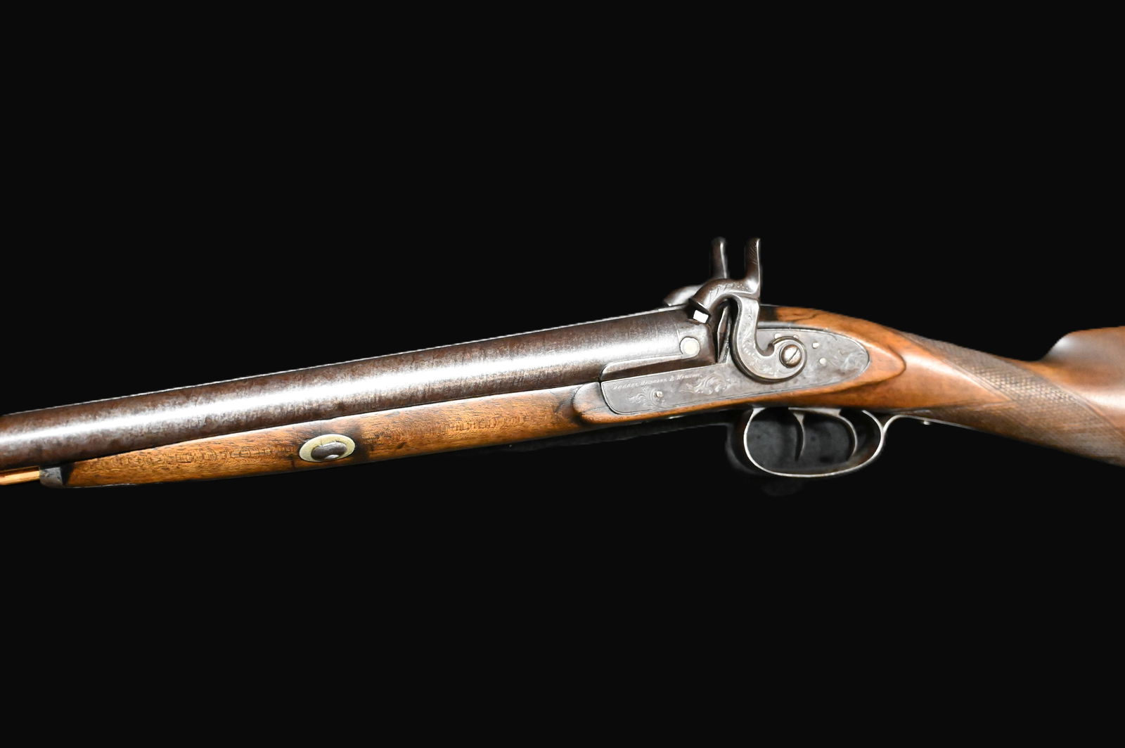 Deehey Wignall & Wilson Double Barrel Flintlock Shotgun.  London marked on top between barrels.  46 (1 of 12)