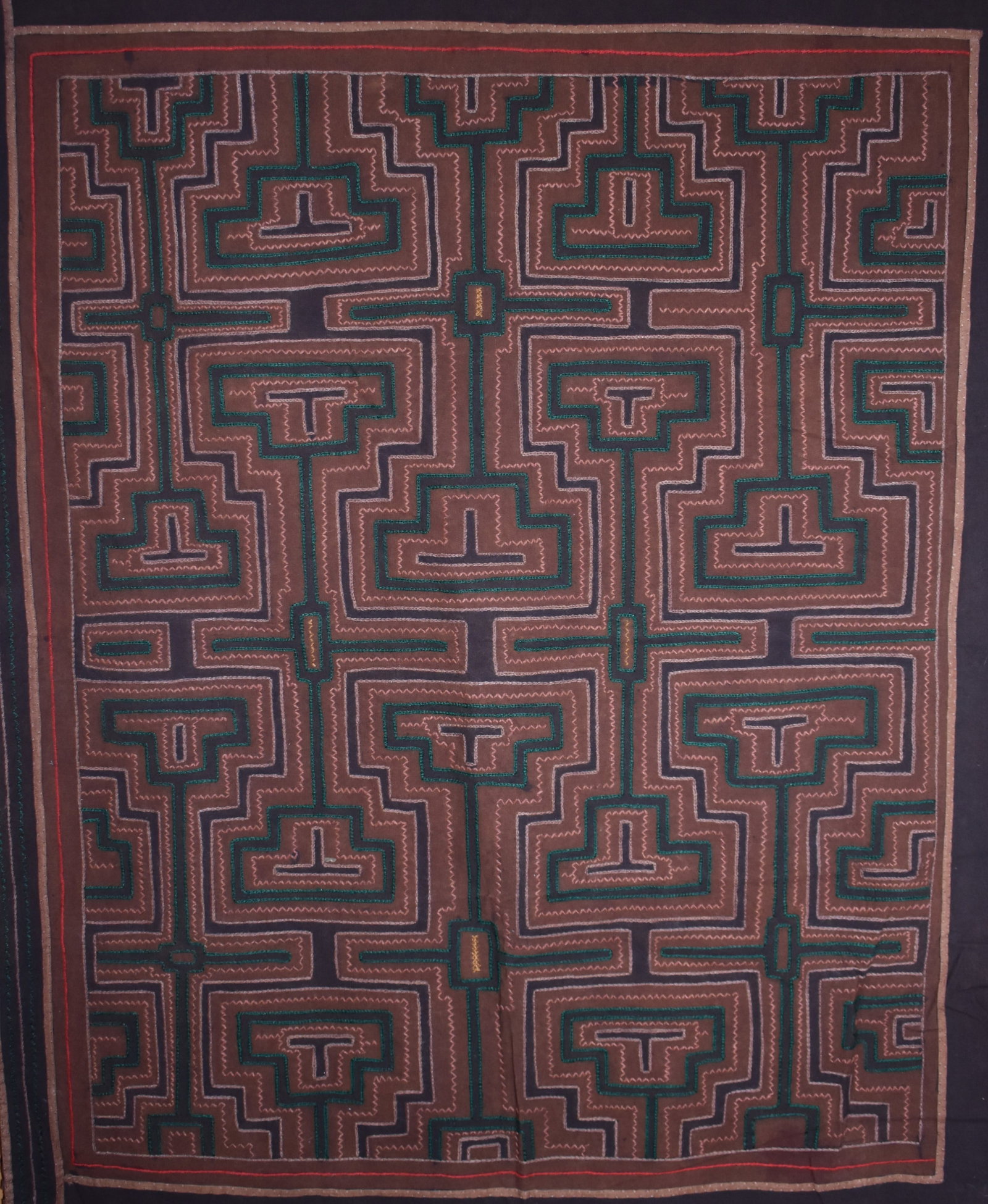 Mid Century Shipibo Hand Embroidered Ayahuasca Visions Ritual Cloth: Mid Century Shipibo Hand Embroidered Ayahuasca Visions Ritual Cloth. This is a very fine hand made ritual cloth from the Shipibo Indians of the Amazon Rainforest, PERU, South America. A very intricate