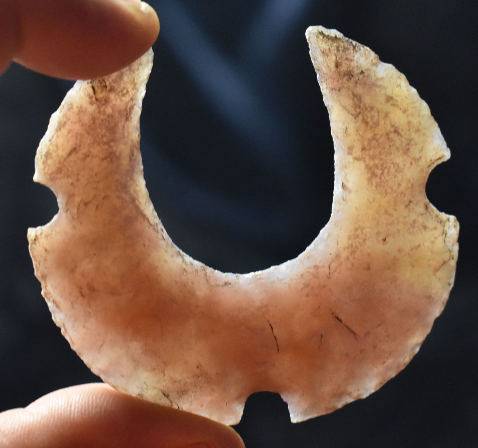 2 3/4" Museum Grade Highly Transluscent Pre-Columbian Mayan Eccentric Nose Ring (1 of 8)