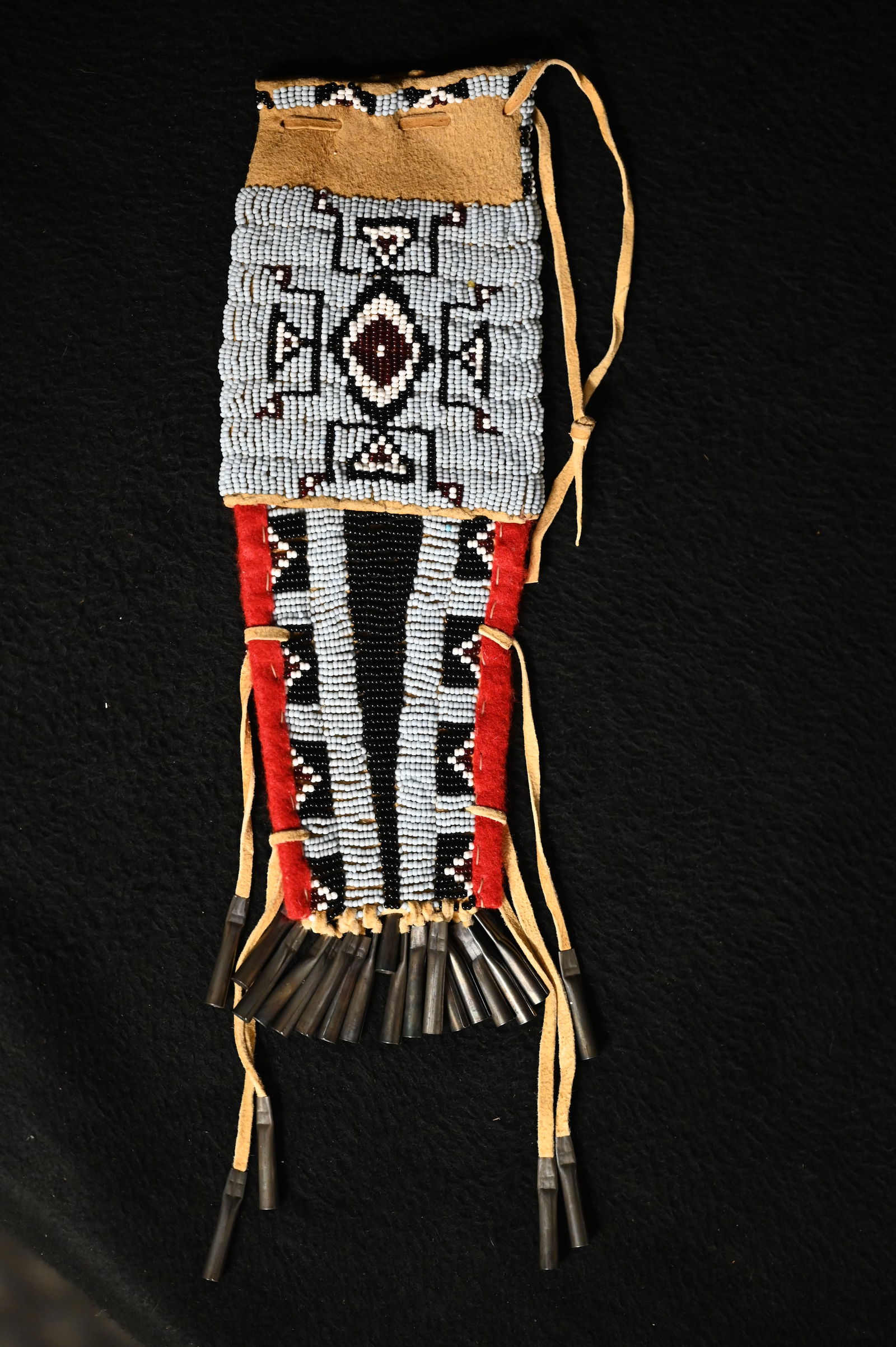 Sioux Beaded Leather Bag with Cones 11 inches long. (1 of 6)