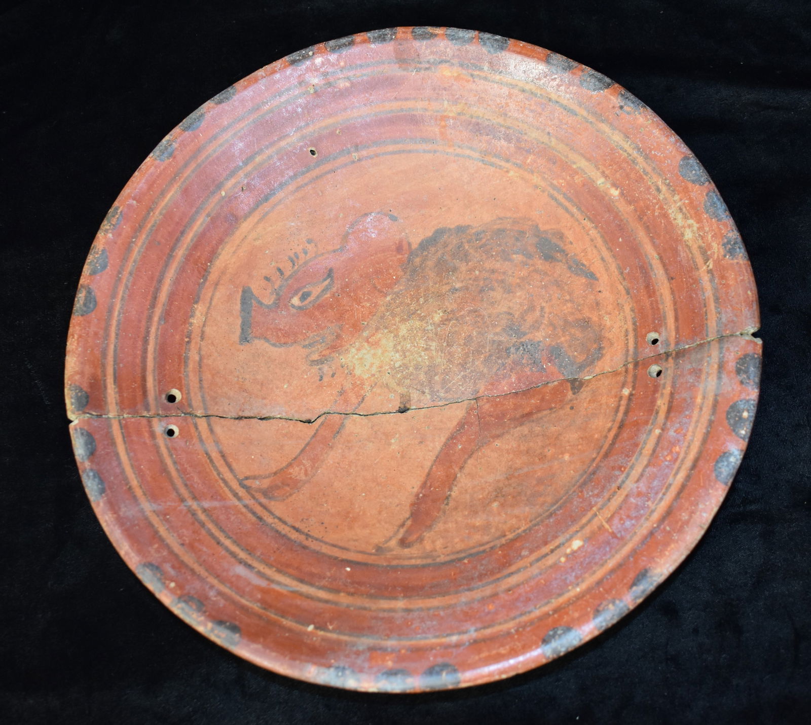 Pre-Columbian Mayan Polychrome Pottery Plate w/ Zoomorphic Painting 600-900 CE (1 of 14)